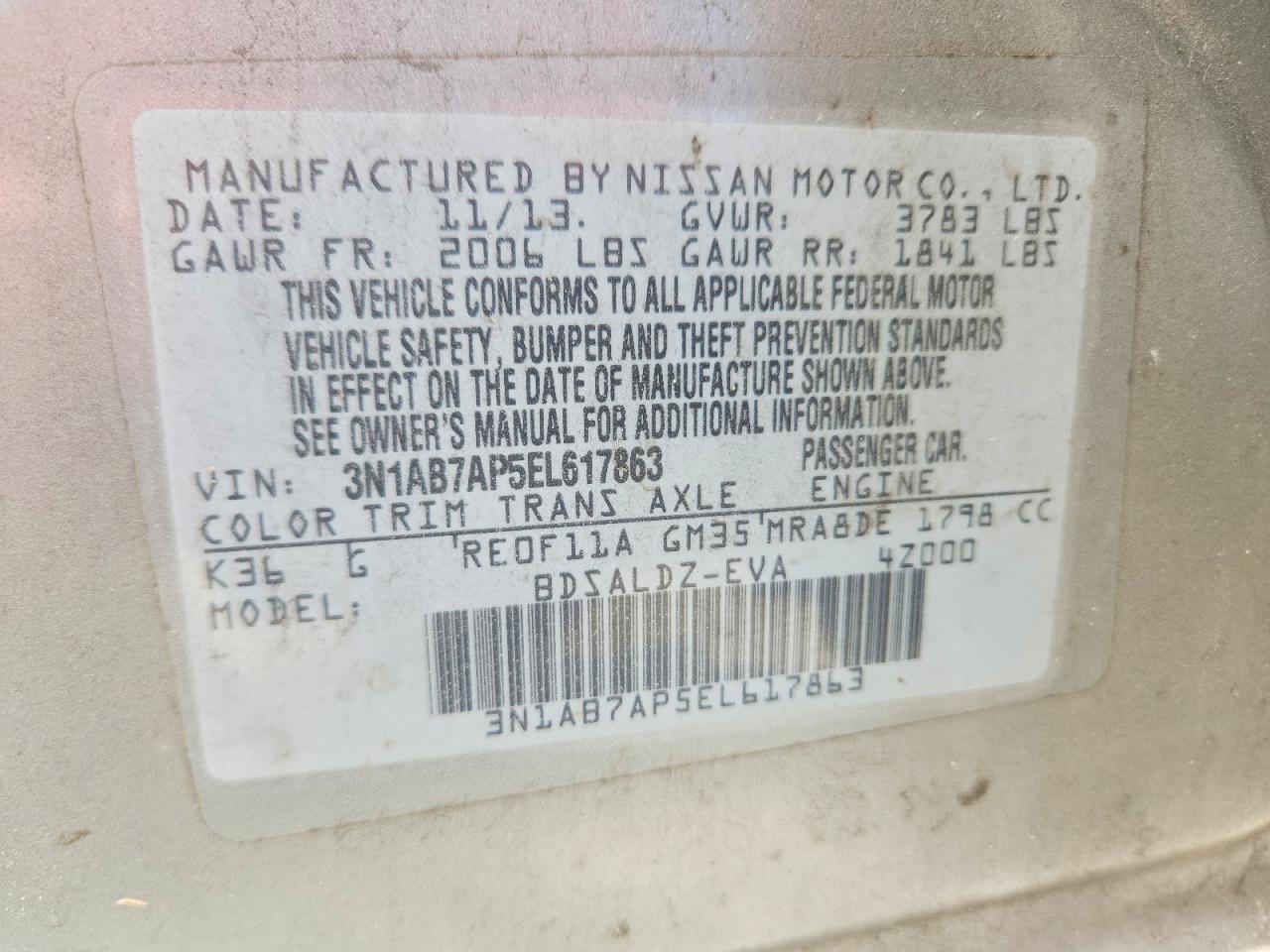 2014 Nissan Sentra Sv Gray vin: 3N1AB7AP5EL617863