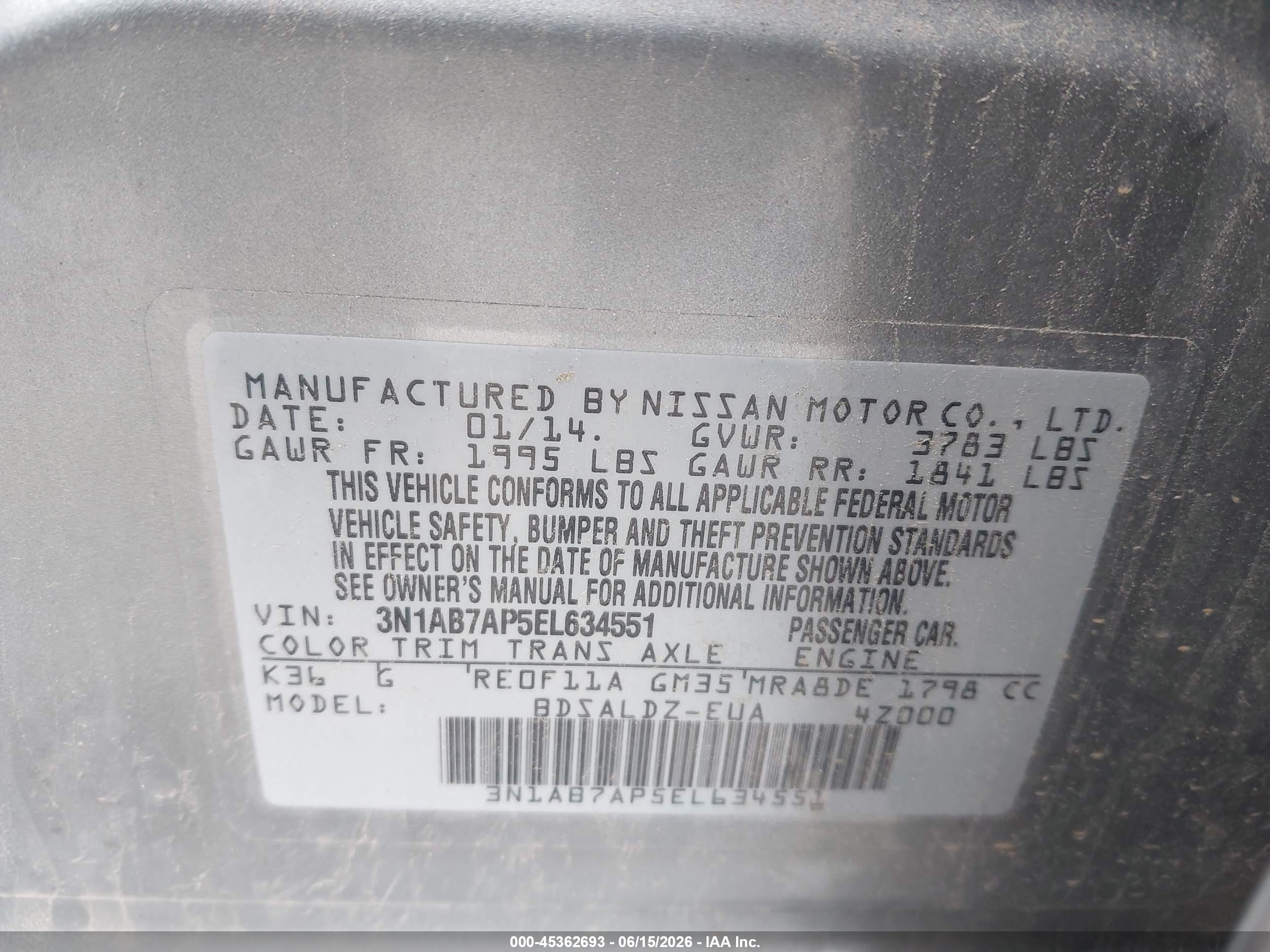 2014 Nissan Sentra Sv Silver vin: 3N1AB7AP5EL634551