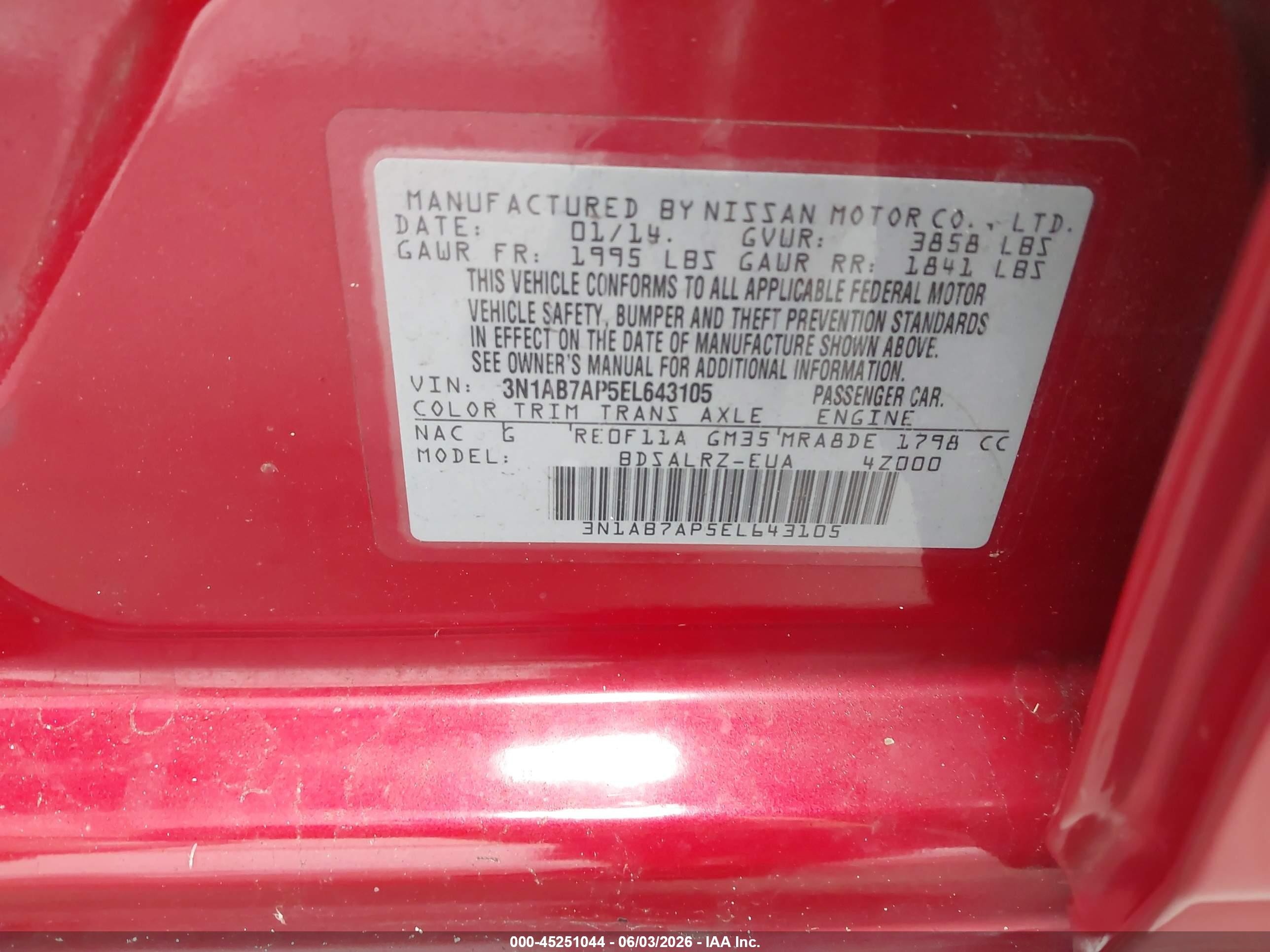 2014 Nissan Sentra Sr Red vin: 3N1AB7AP5EL643105