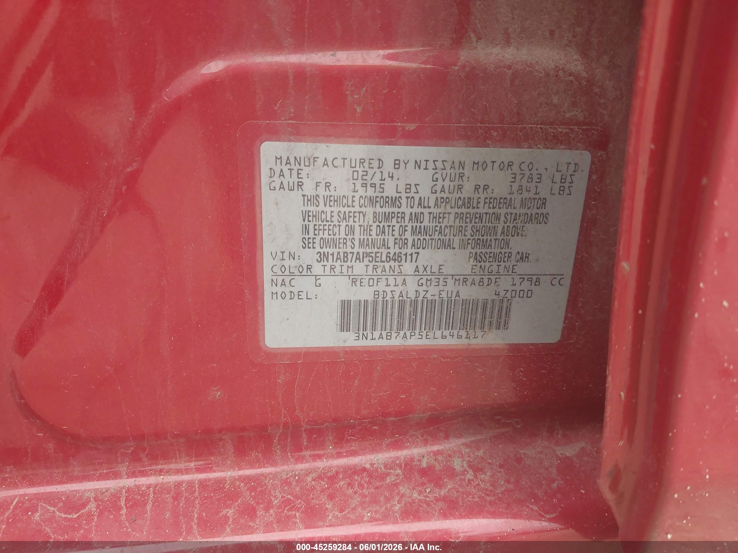 2014 Nissan Sentra Fe+ S/fe+ Sv/s/sl/sr/sv Черный vin: 3N1AB7AP5EL646117