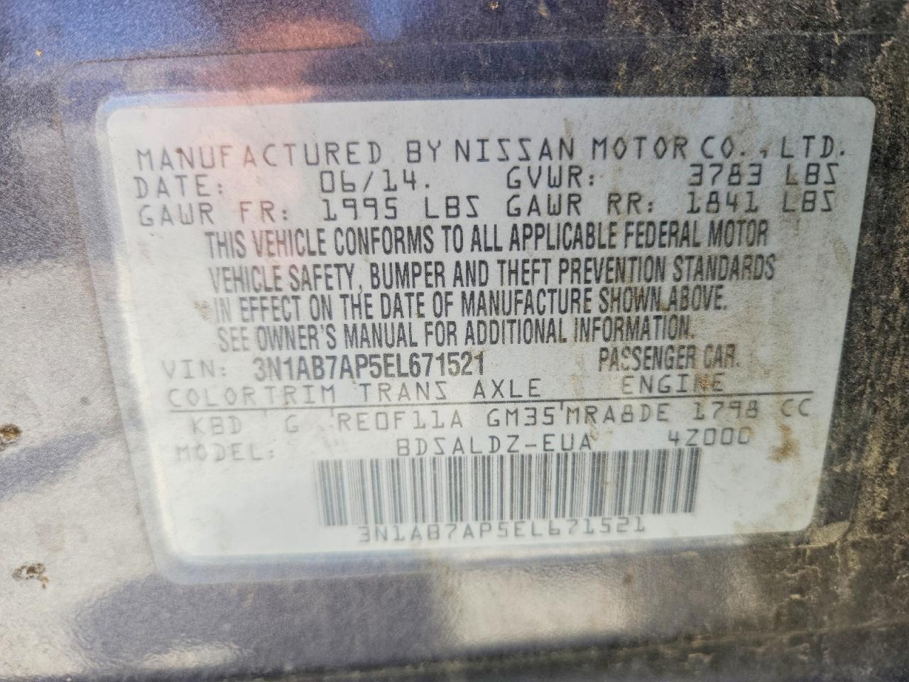 2014 Nissan Sentra Sv Gray vin: 3N1AB7AP5EL671521