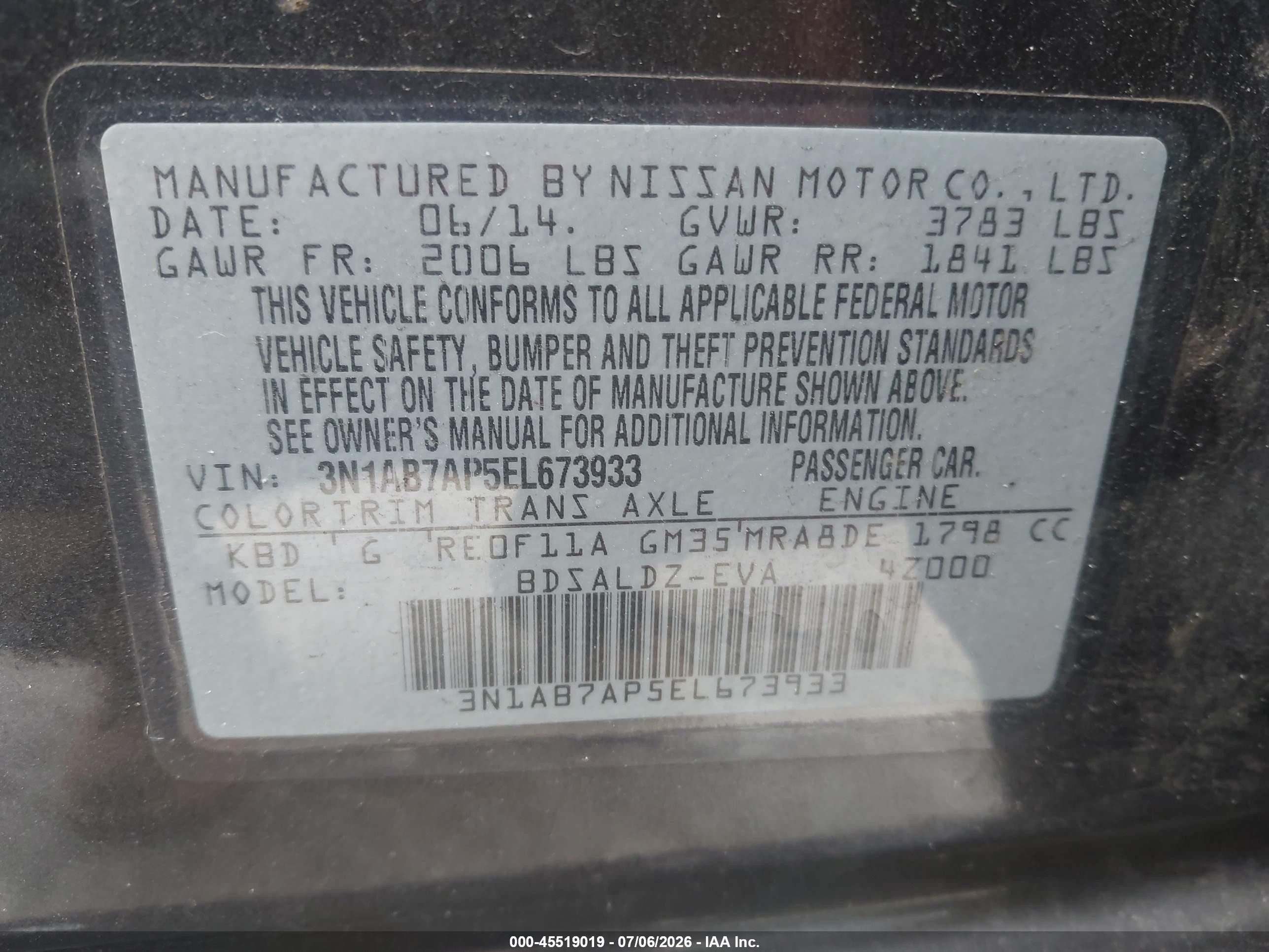 2014 Nissan Sentra Sv Gray vin: 3N1AB7AP5EL673933