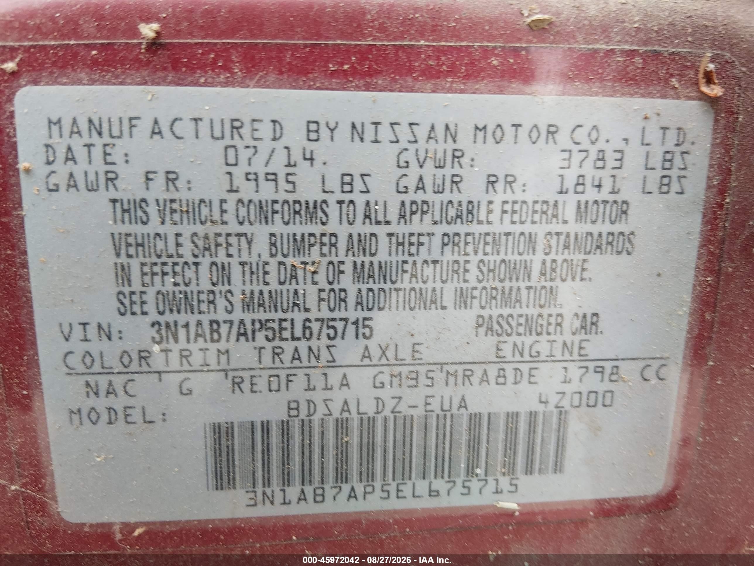 2014 Nissan Sentra Sv Red vin: 3N1AB7AP5EL675715