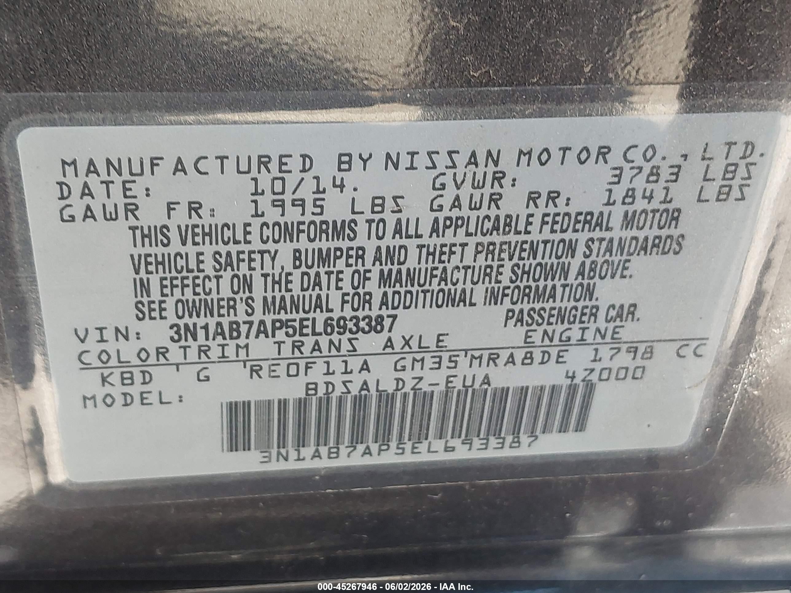 2014 Nissan Sentra Sv Gray vin: 3N1AB7AP5EL693387