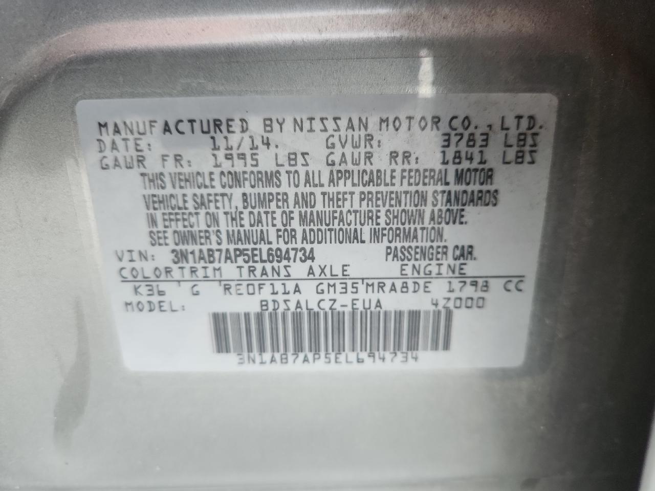 2014 Nissan Sentra S Silver vin: 3N1AB7AP5EL694734