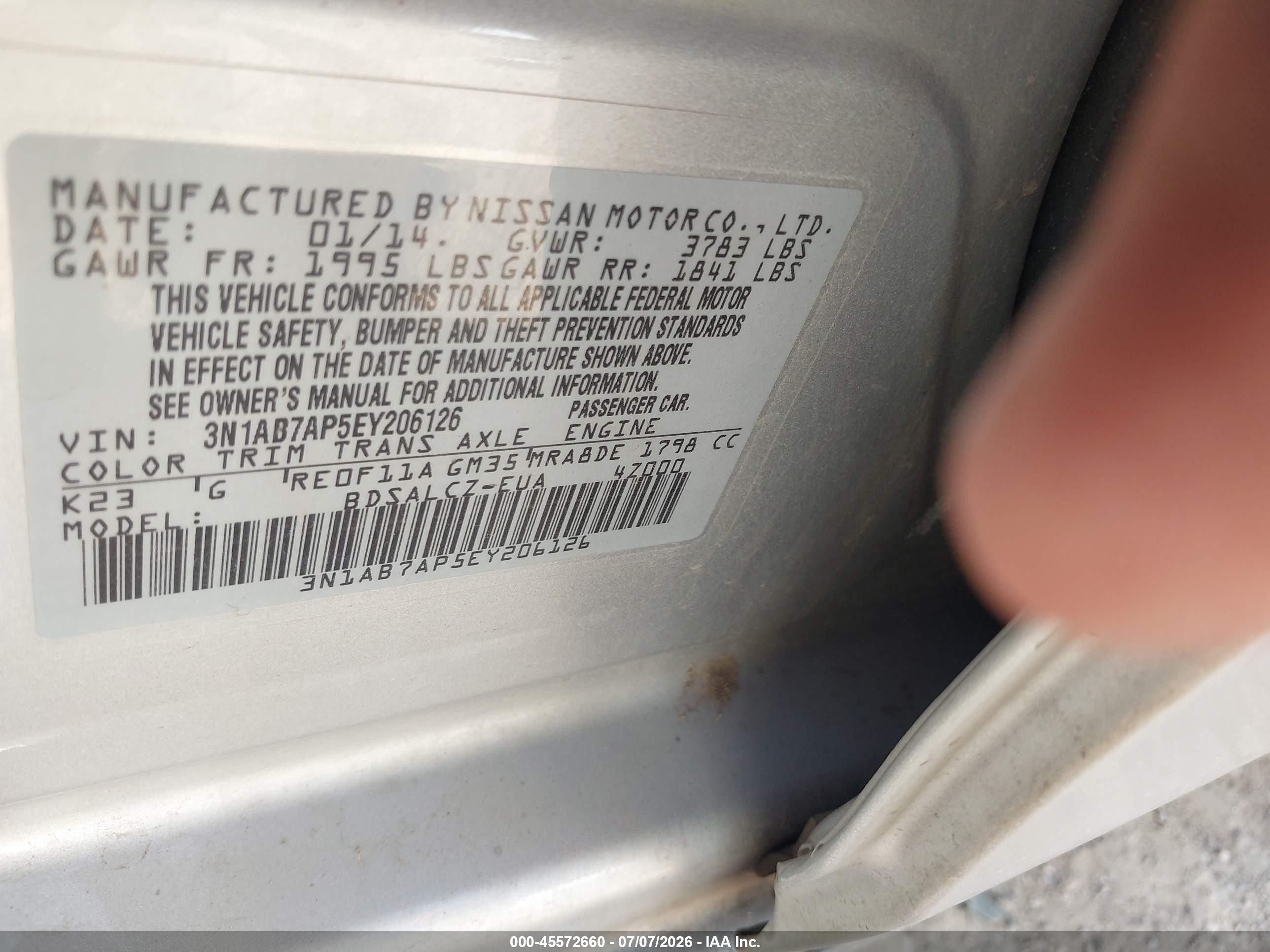 2014 Nissan Sentra S Silver vin: 3N1AB7AP5EY206126