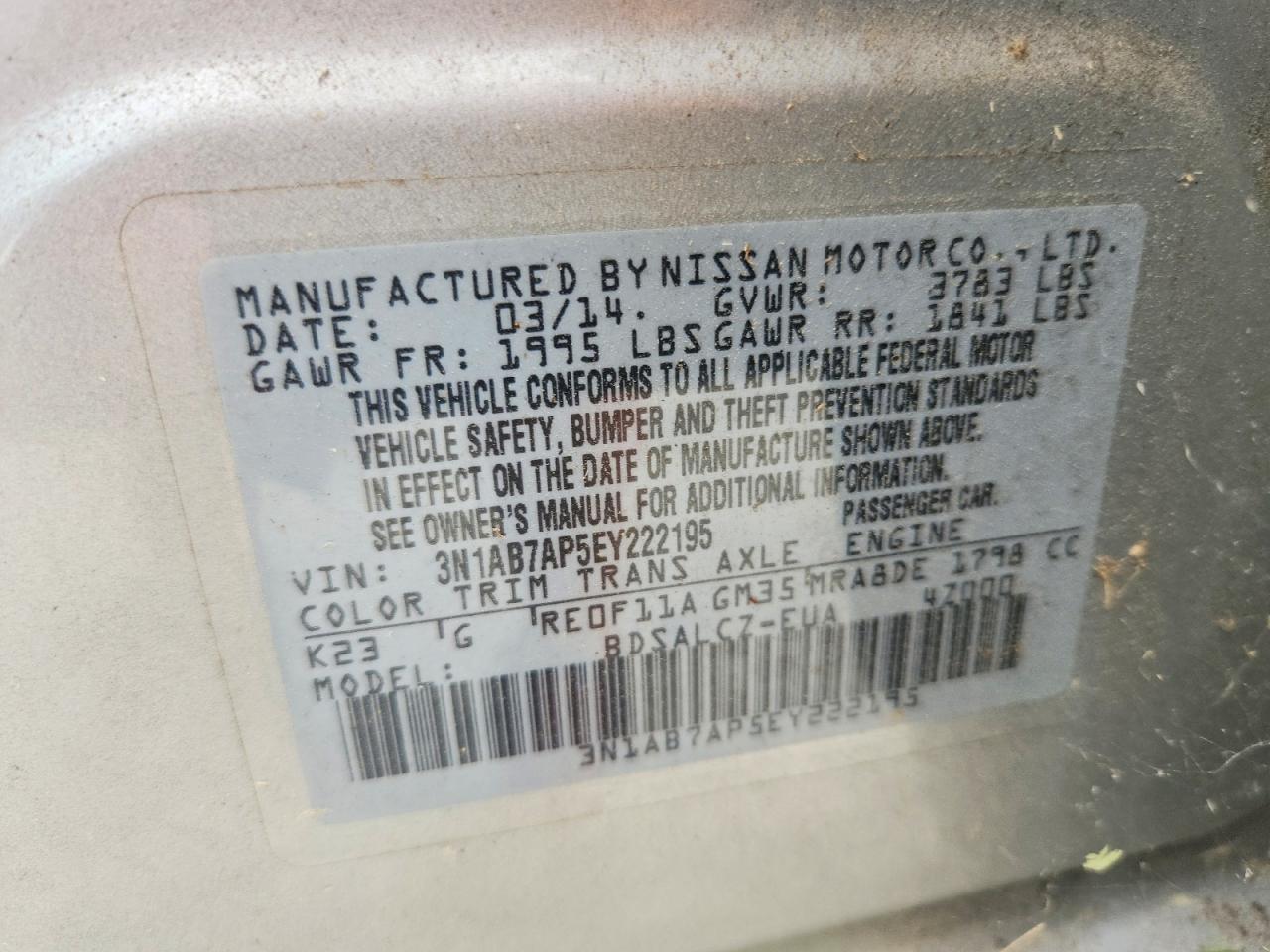 2014 Nissan Sentra S Silver vin: 3N1AB7AP5EY222195