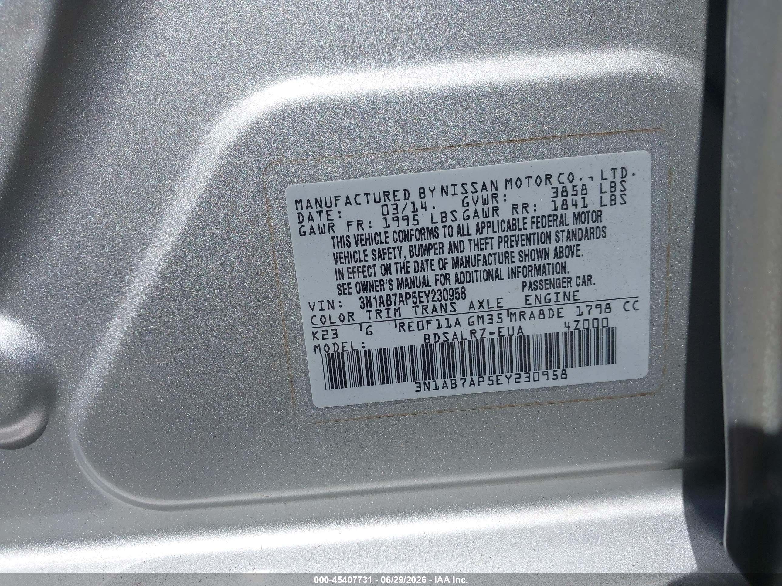 2014 Nissan Sentra Sr Gray vin: 3N1AB7AP5EY230958