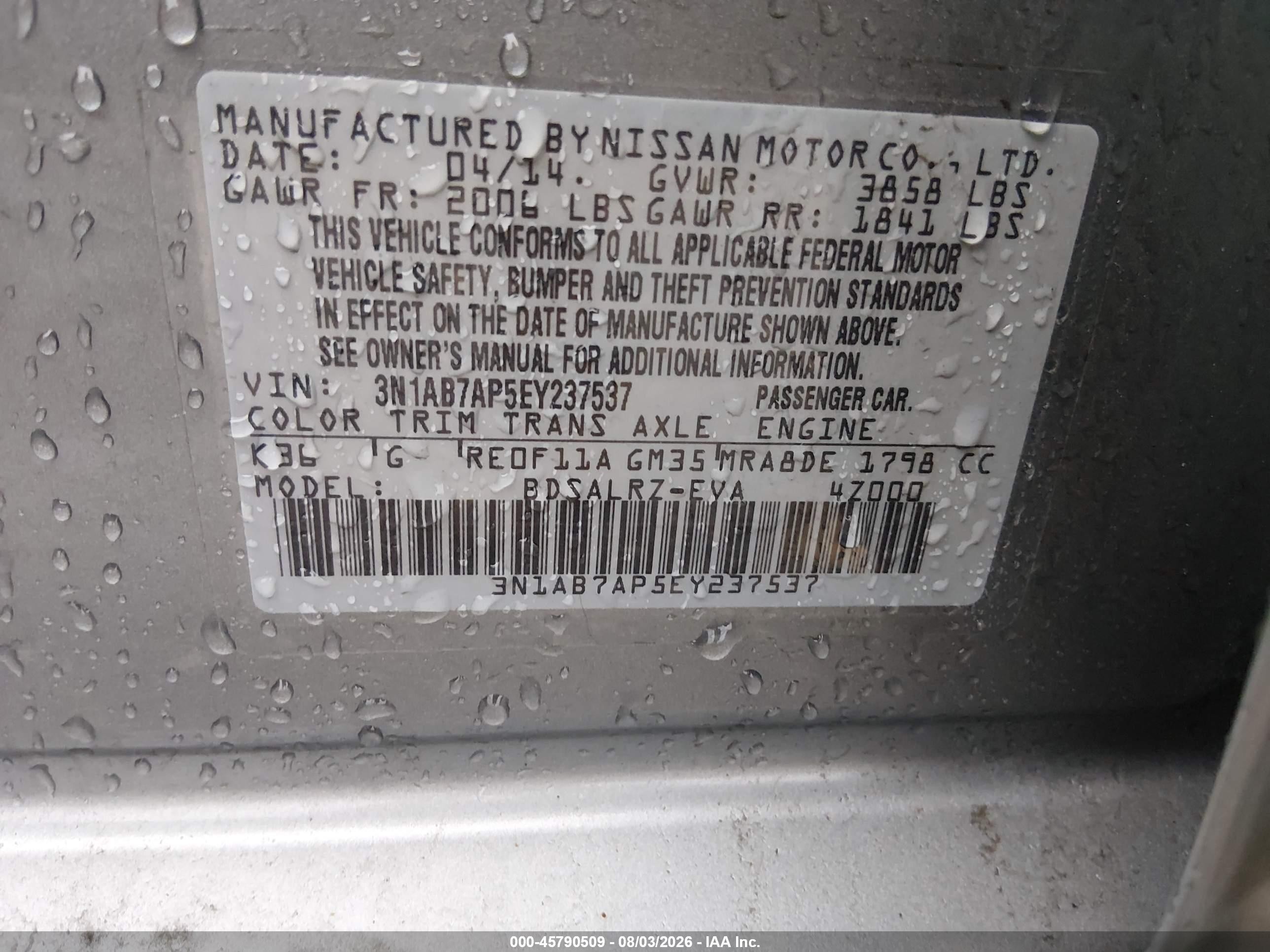 2014 Nissan Sentra Sr Gray vin: 3N1AB7AP5EY237537