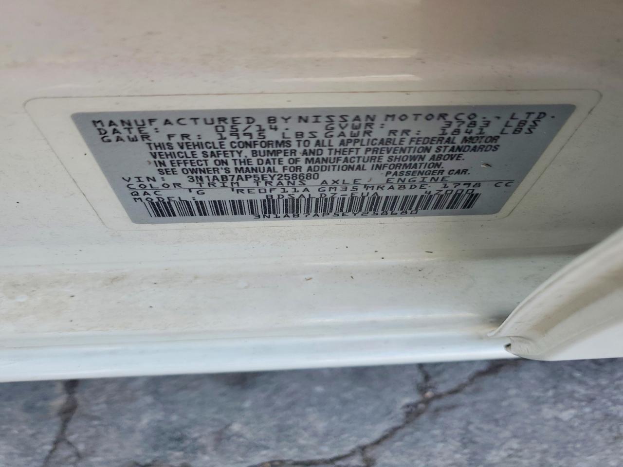 2014 Nissan Sentra Sv White vin: 3N1AB7AP5EY258680