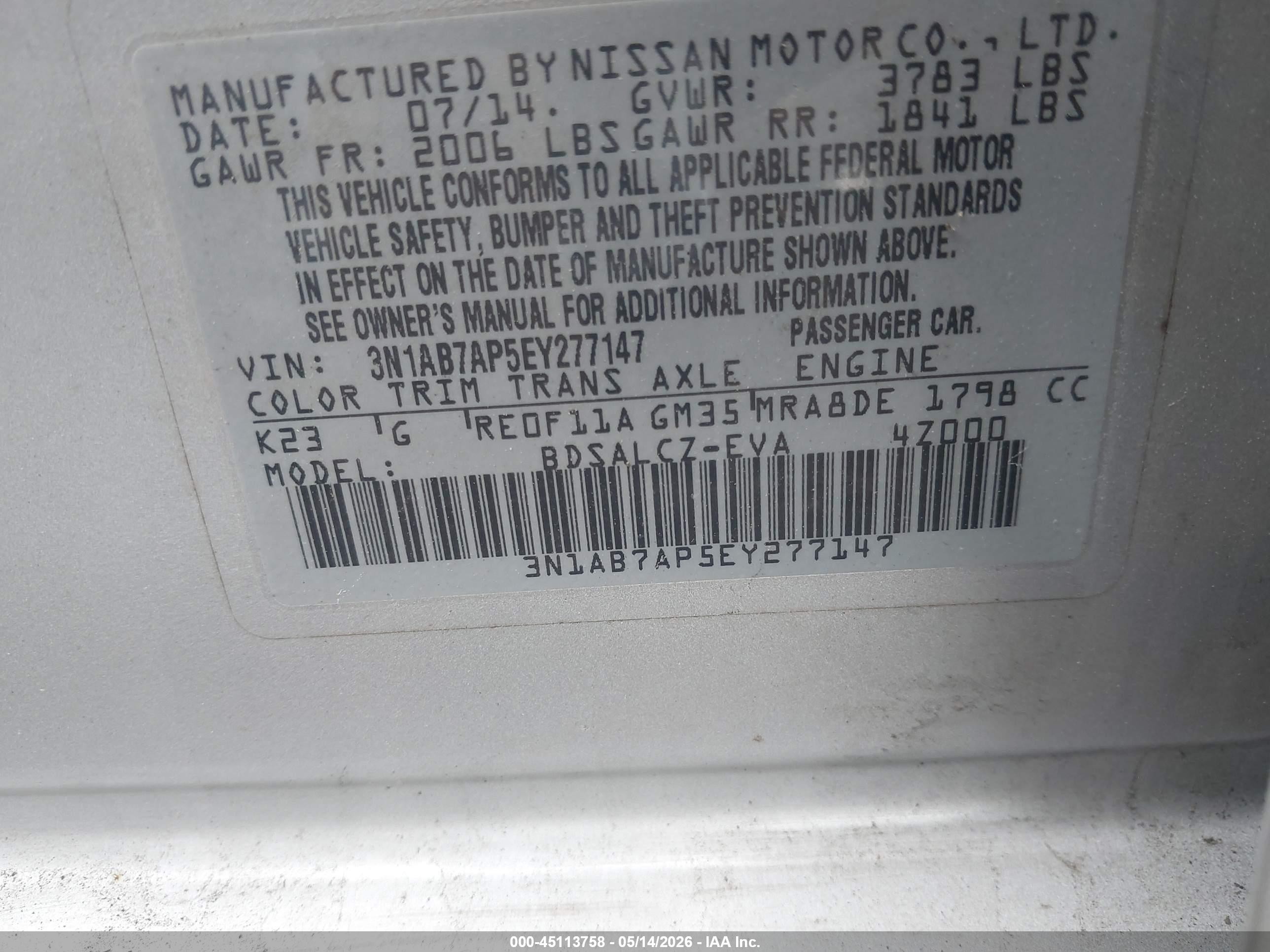 2014 Nissan Sentra S Silver vin: 3N1AB7AP5EY277147