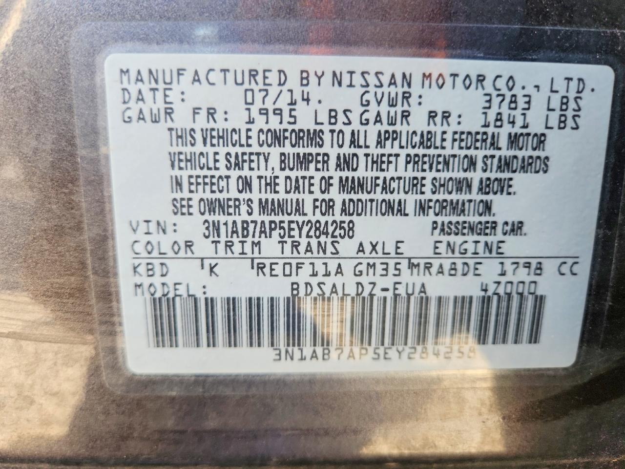 2014 Nissan Sentra Gray vin: 3N1AB7AP5EY284258