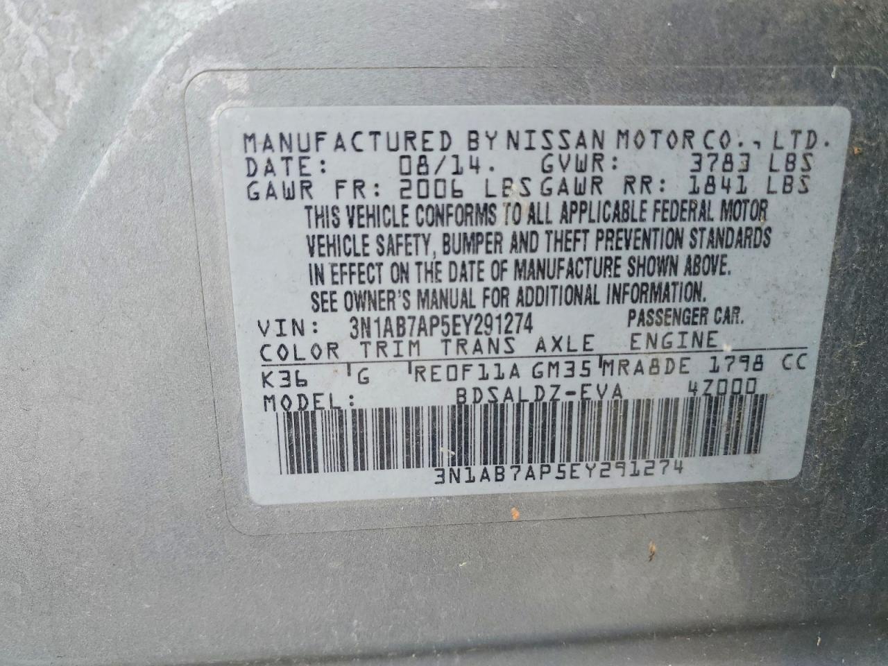 2014 Nissan Sentra Sv Gray vin: 3N1AB7AP5EY291274