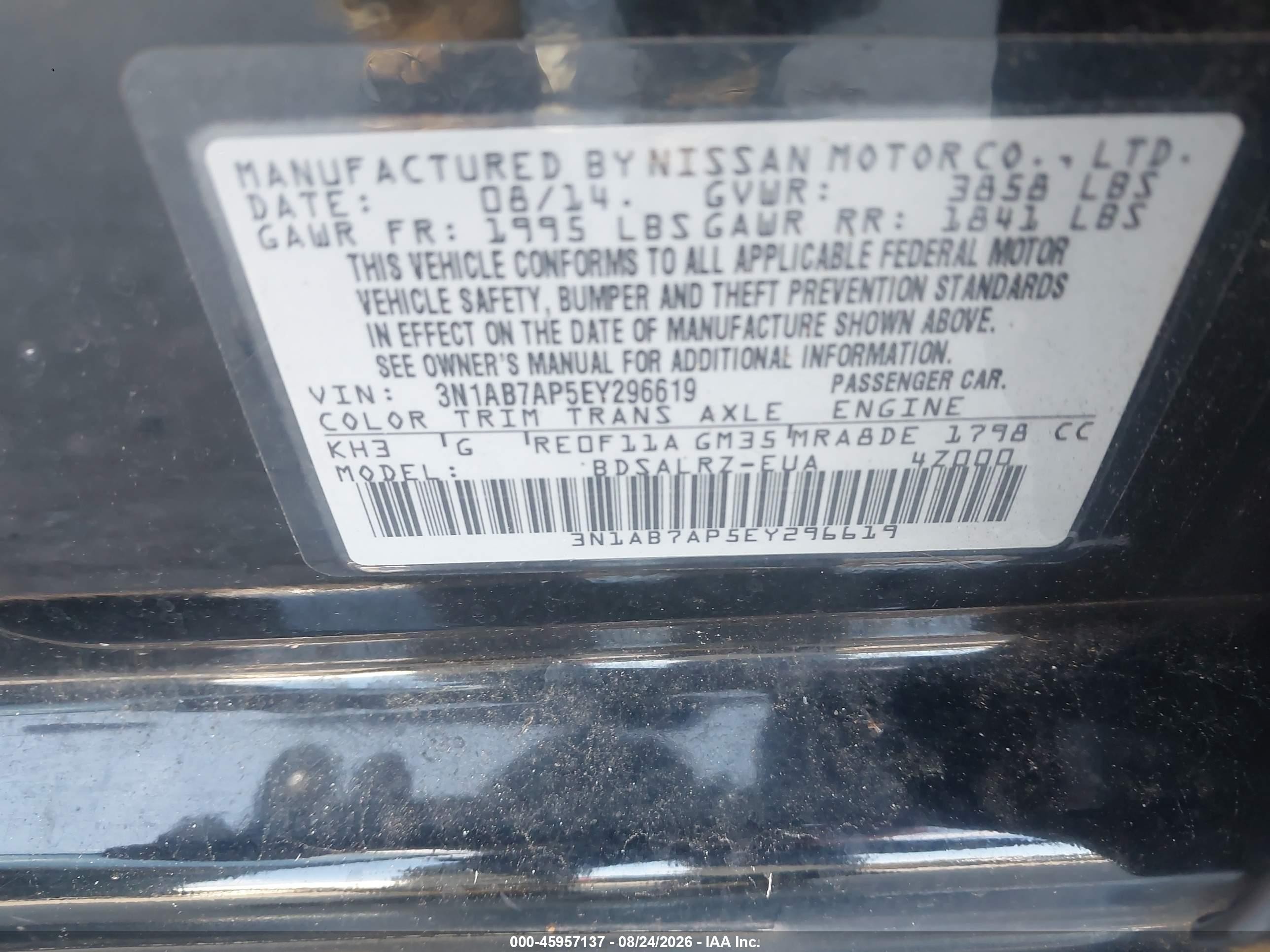 2014 Nissan Sentra Sr Black vin: 3N1AB7AP5EY296619