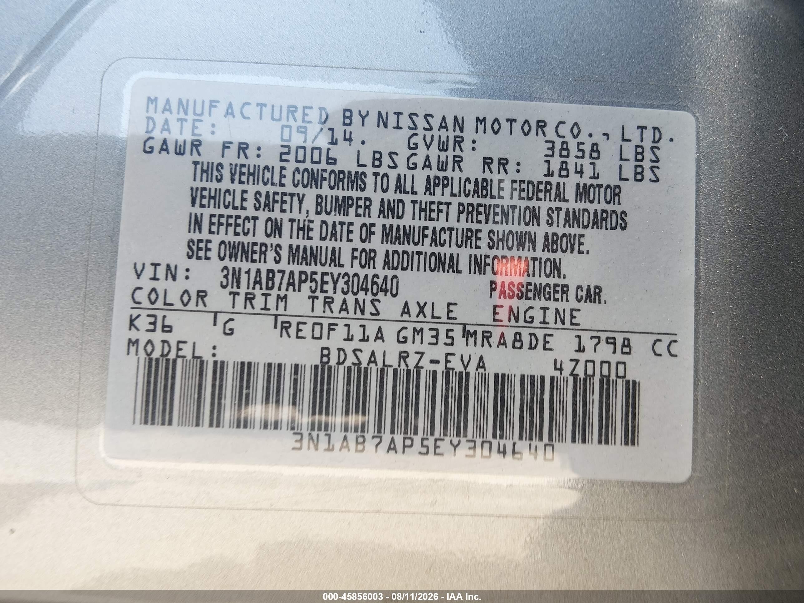2014 Nissan Sentra Sr Silver vin: 3N1AB7AP5EY304640