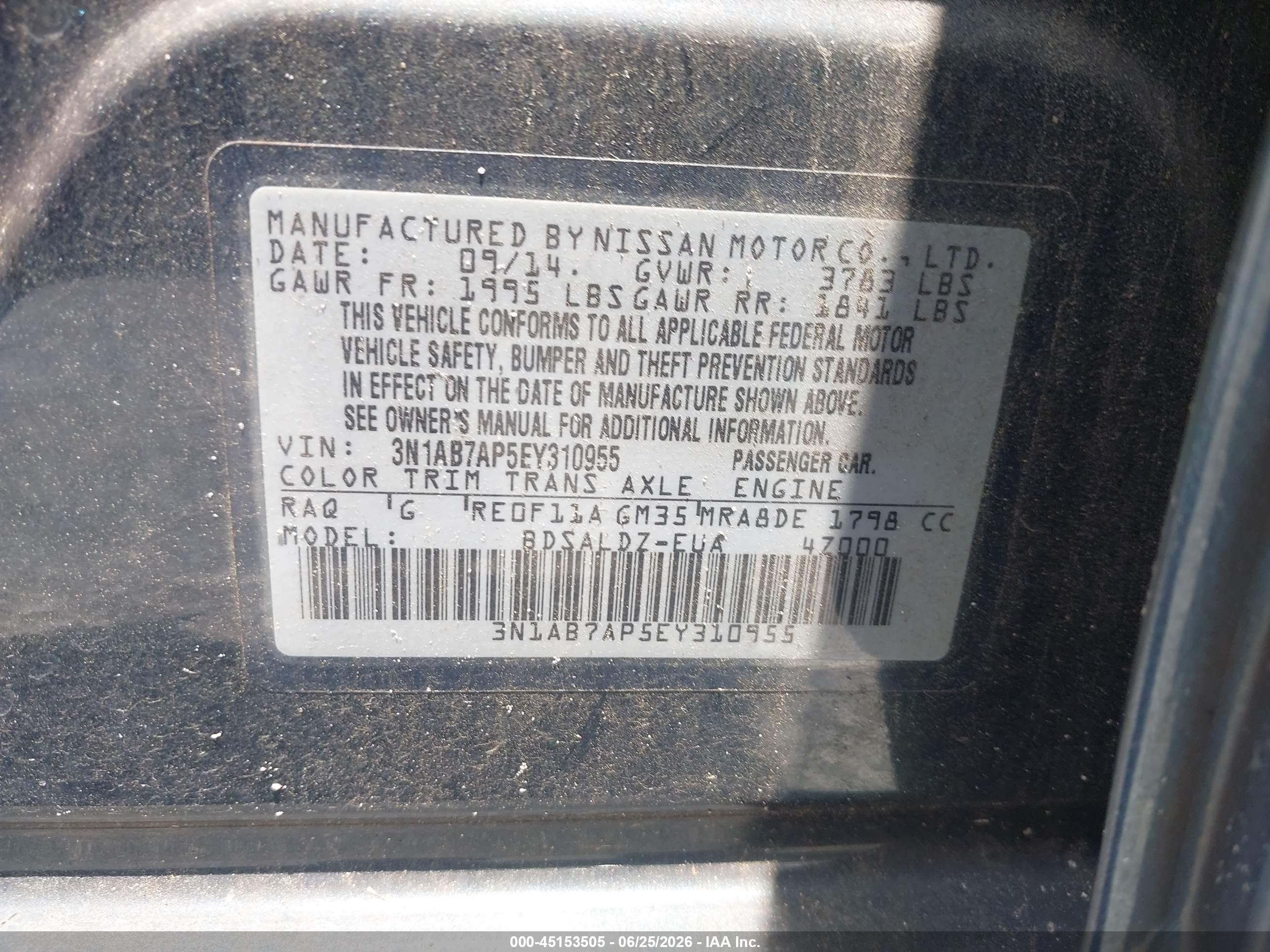 2014 Nissan Sentra Sv Blue vin: 3N1AB7AP5EY310955