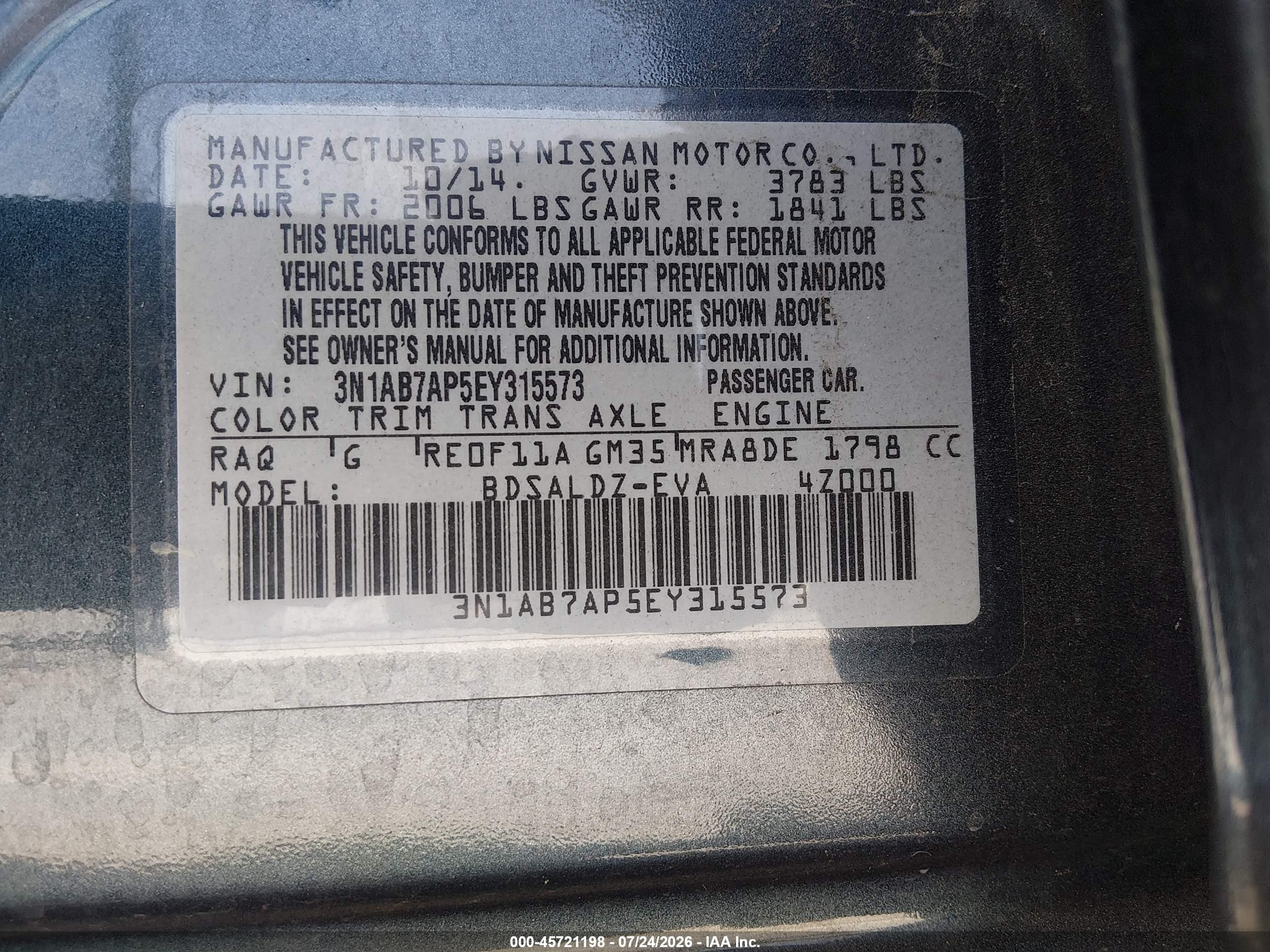 2014 Nissan Sentra Sv Green vin: 3N1AB7AP5EY315573