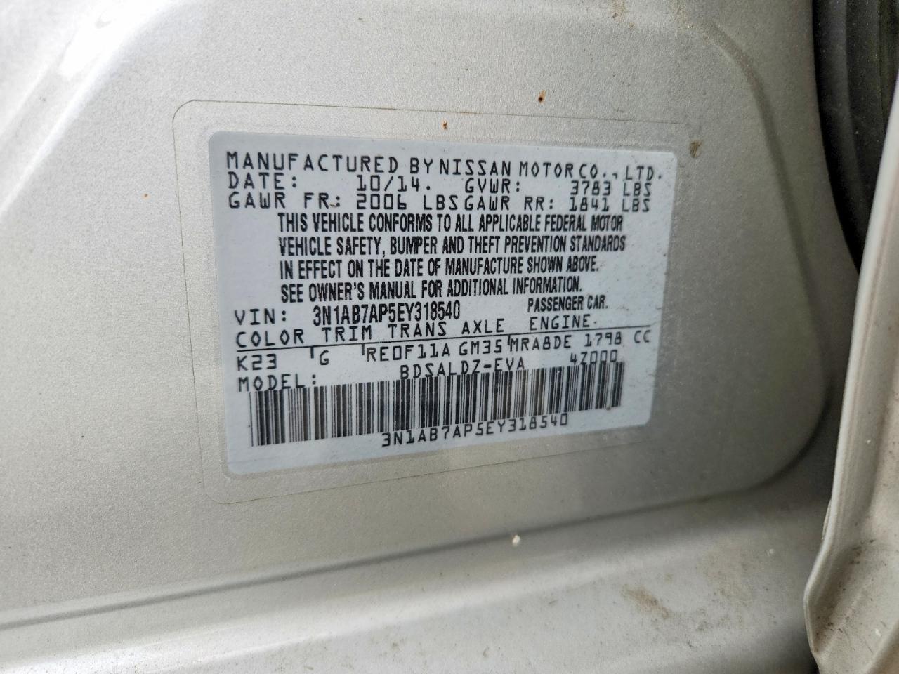 2014 Nissan Sentra Sv Silver vin: 3N1AB7AP5EY318540