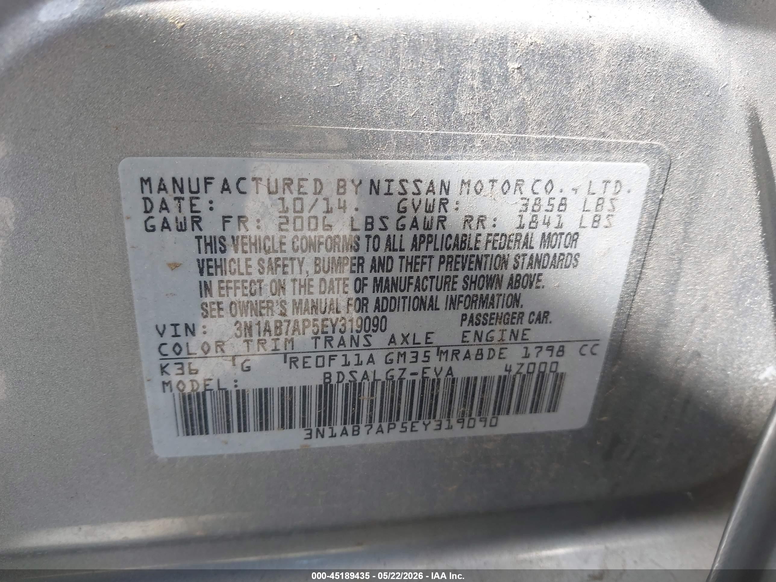 2014 Nissan Sentra Sl Gray vin: 3N1AB7AP5EY319090
