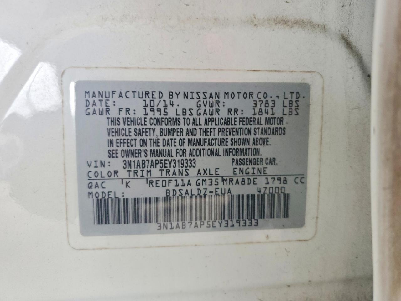 2014 Nissan Sentra Sv White vin: 3N1AB7AP5EY319333
