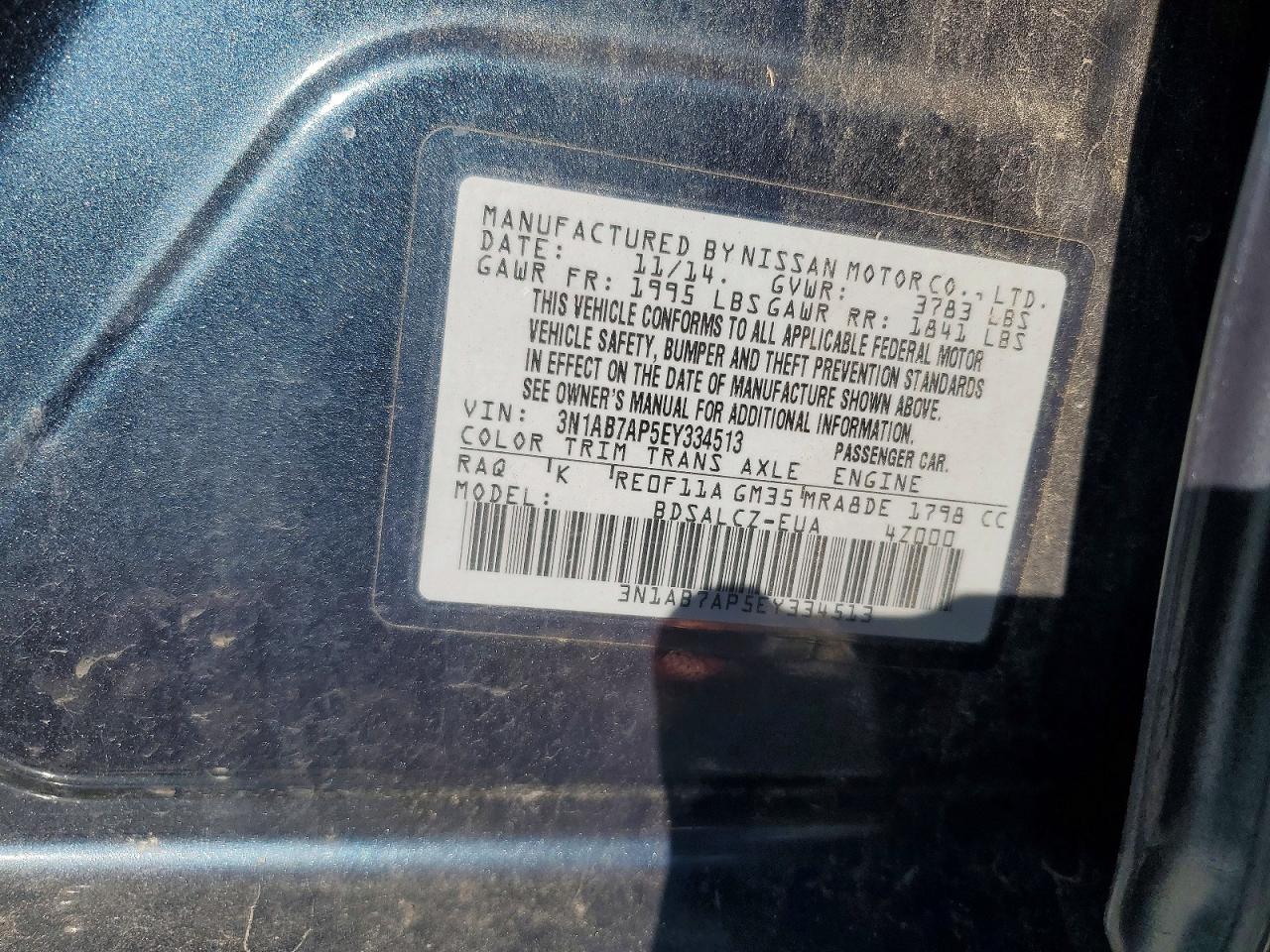 2014 Nissan Sentra S Blue vin: 3N1AB7AP5EY334513