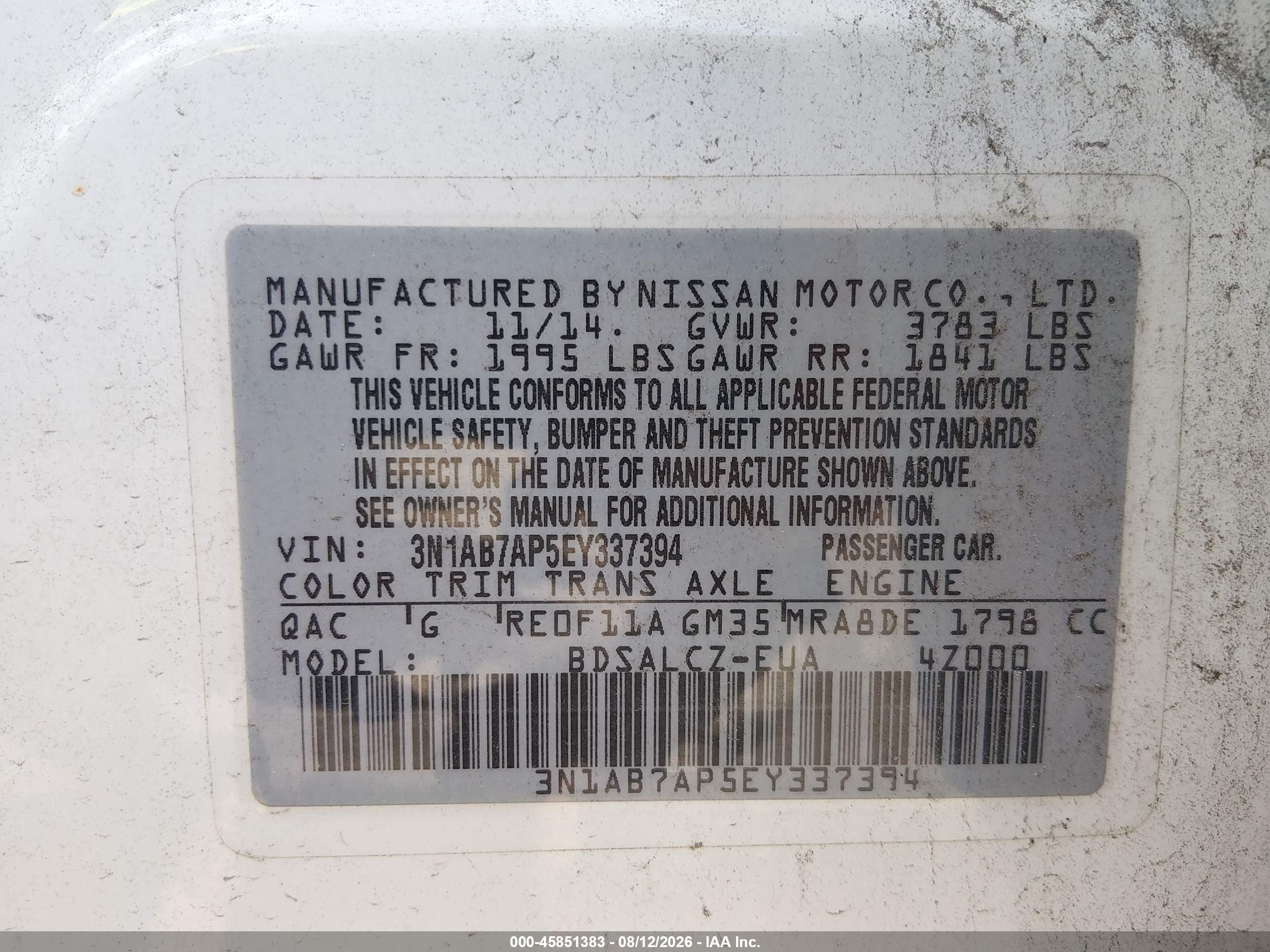 2014 Nissan Sentra S White vin: 3N1AB7AP5EY337394