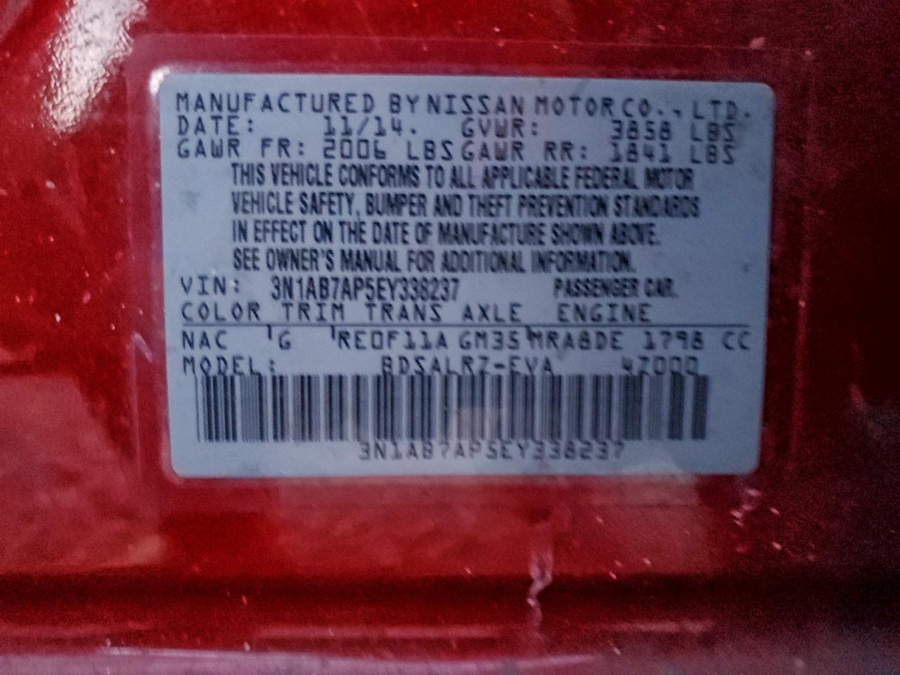2014 Nissan Sentra Sr Red vin: 3N1AB7AP5EY338237
