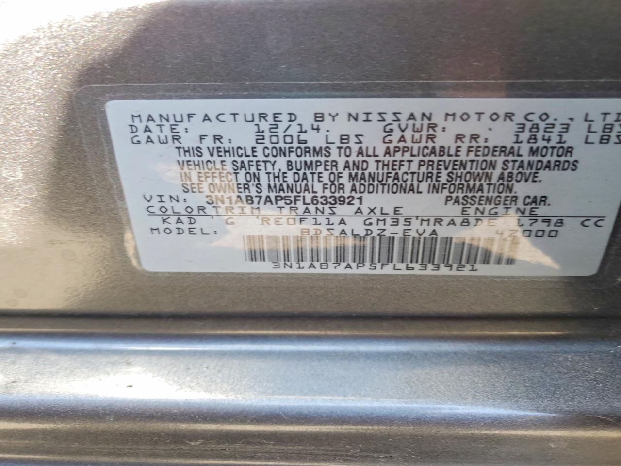 2015 Nissan Sentra Sv Gray vin: 3N1AB7AP5FL633921