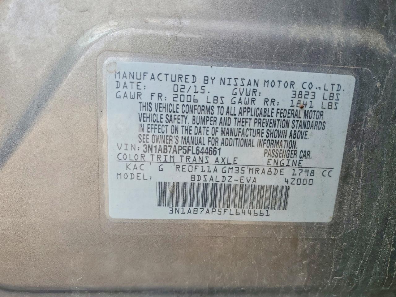 2015 Nissan Sentra Sv Gray vin: 3N1AB7AP5FL644661
