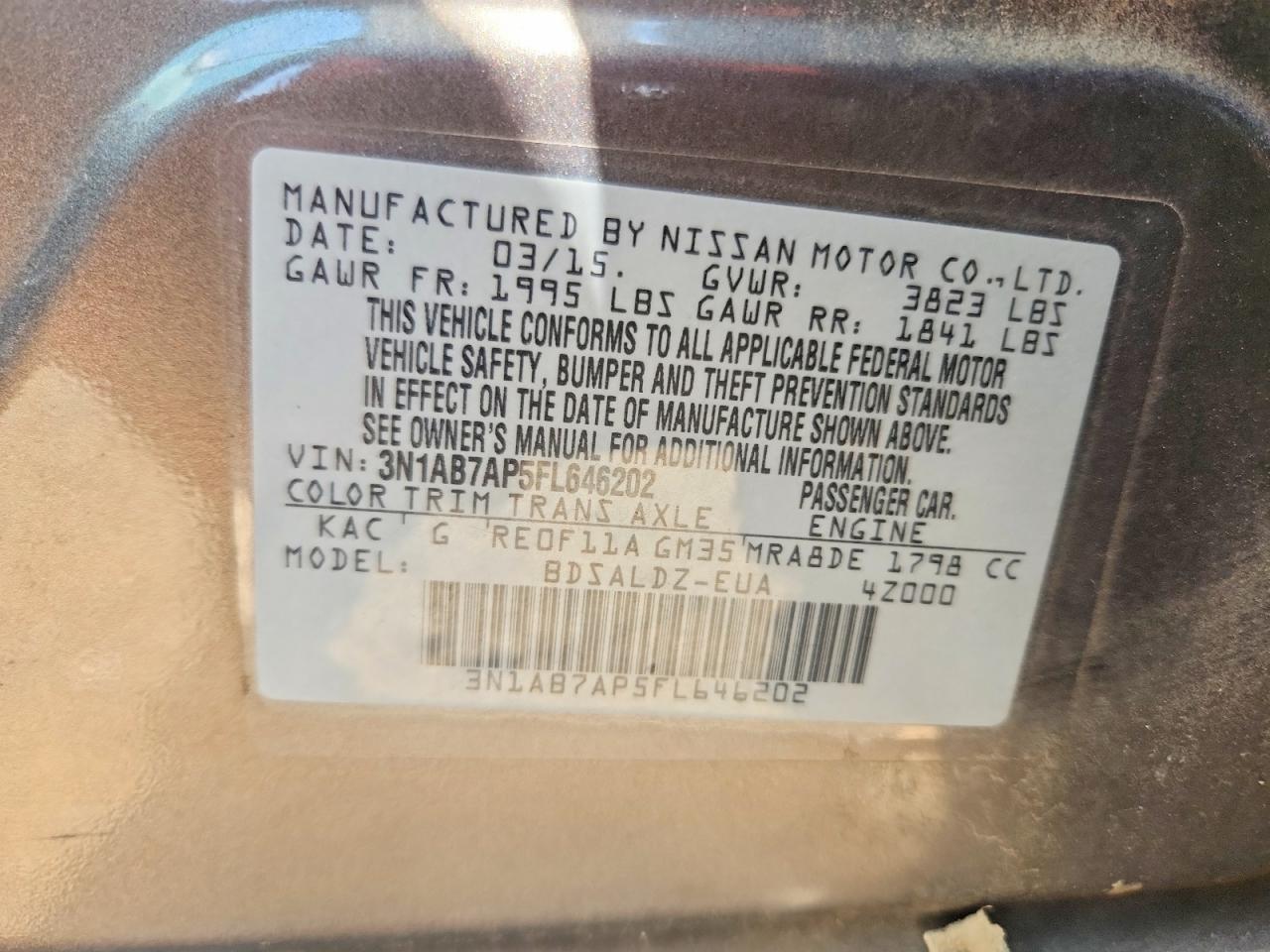 2015 Nissan Sentra Sv Серый vin: 3N1AB7AP5FL646202