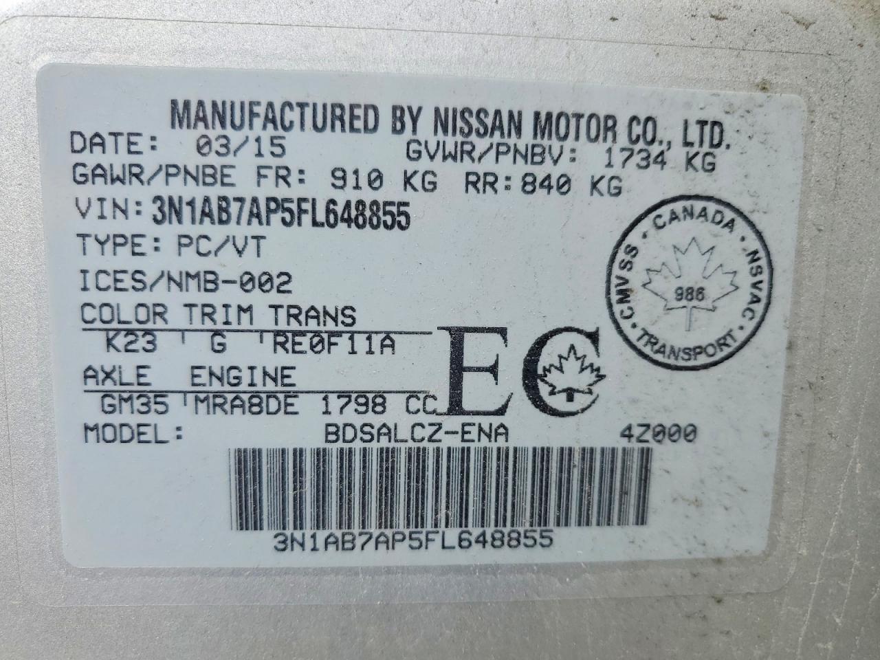 2015 Nissan Sentra S Silver vin: 3N1AB7AP5FL648855
