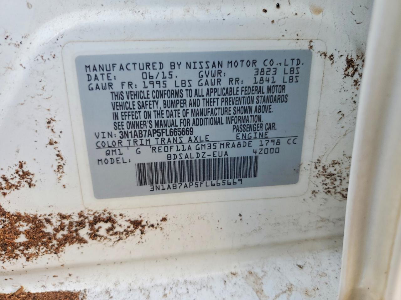 2015 Nissan Sentra White vin: 3N1AB7AP5FL665669