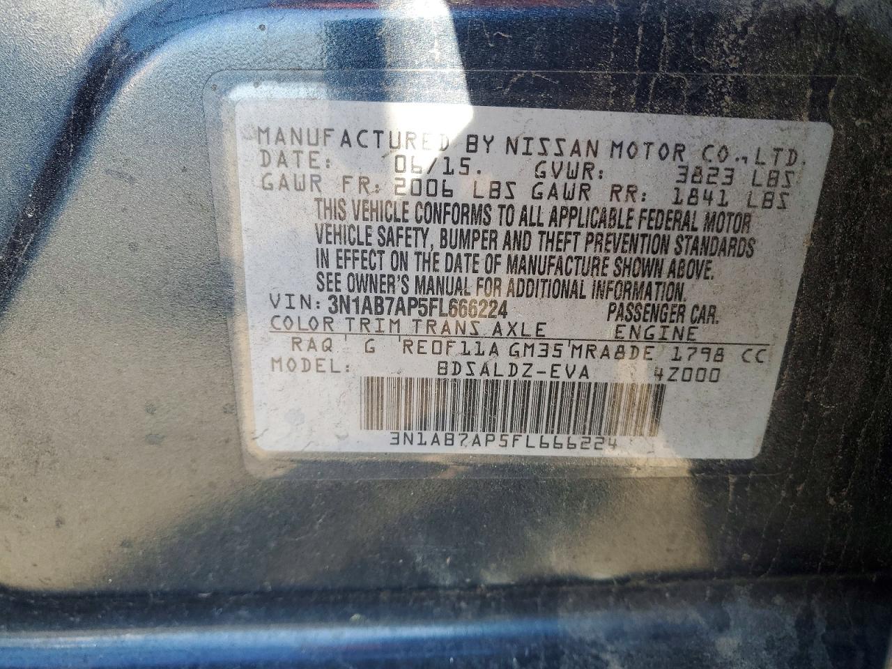 2015 Nissan Sentra Sv Blue vin: 3N1AB7AP5FL666224