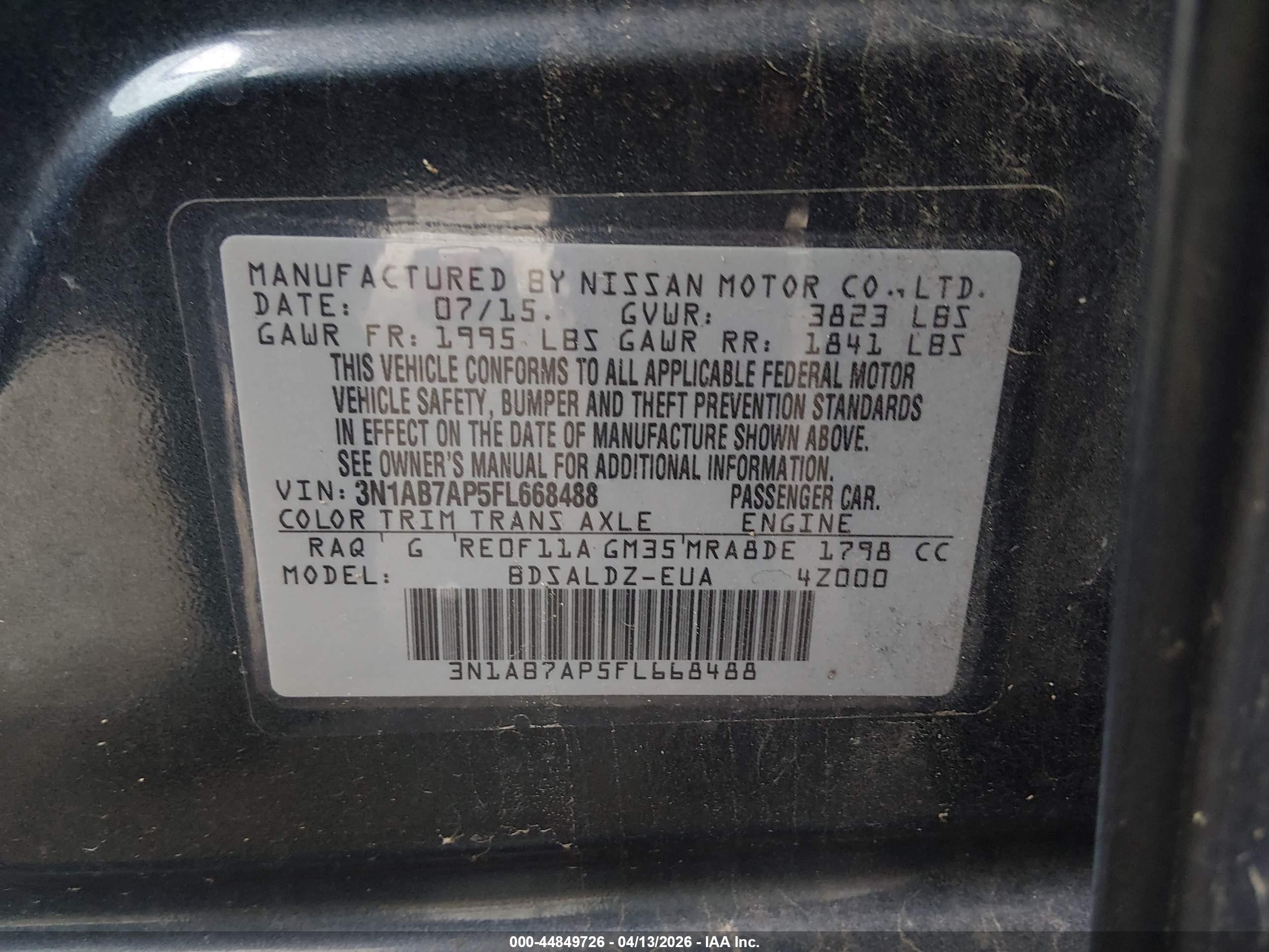 2015 Nissan Sentra Sv Blue vin: 3N1AB7AP5FL668488