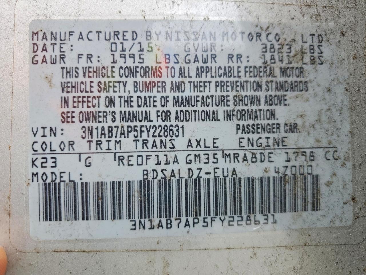 2015 Nissan Sentra Sv Silver vin: 3N1AB7AP5FY228631