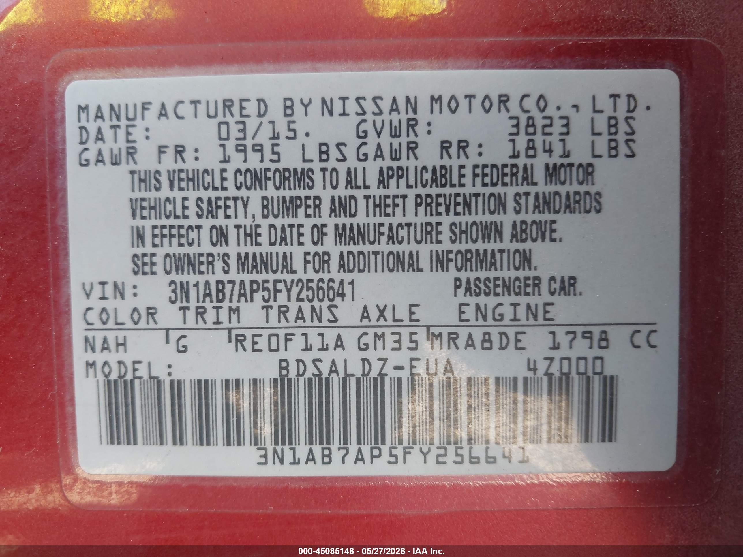 2015 Nissan Sentra Sv Red vin: 3N1AB7AP5FY256641