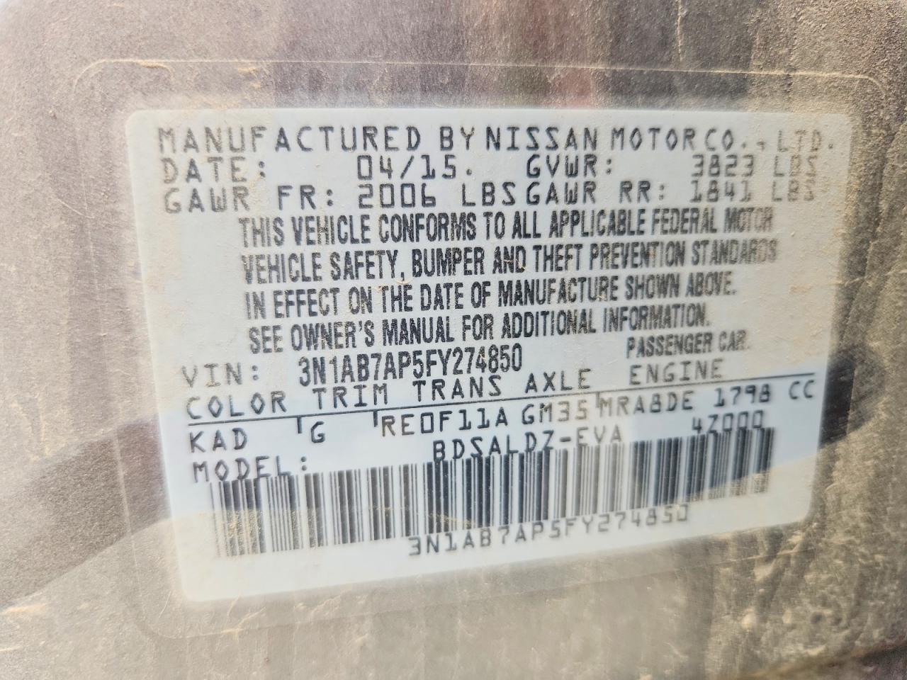 2015 Nissan Sentra Sv Gray vin: 3N1AB7AP5FY274850