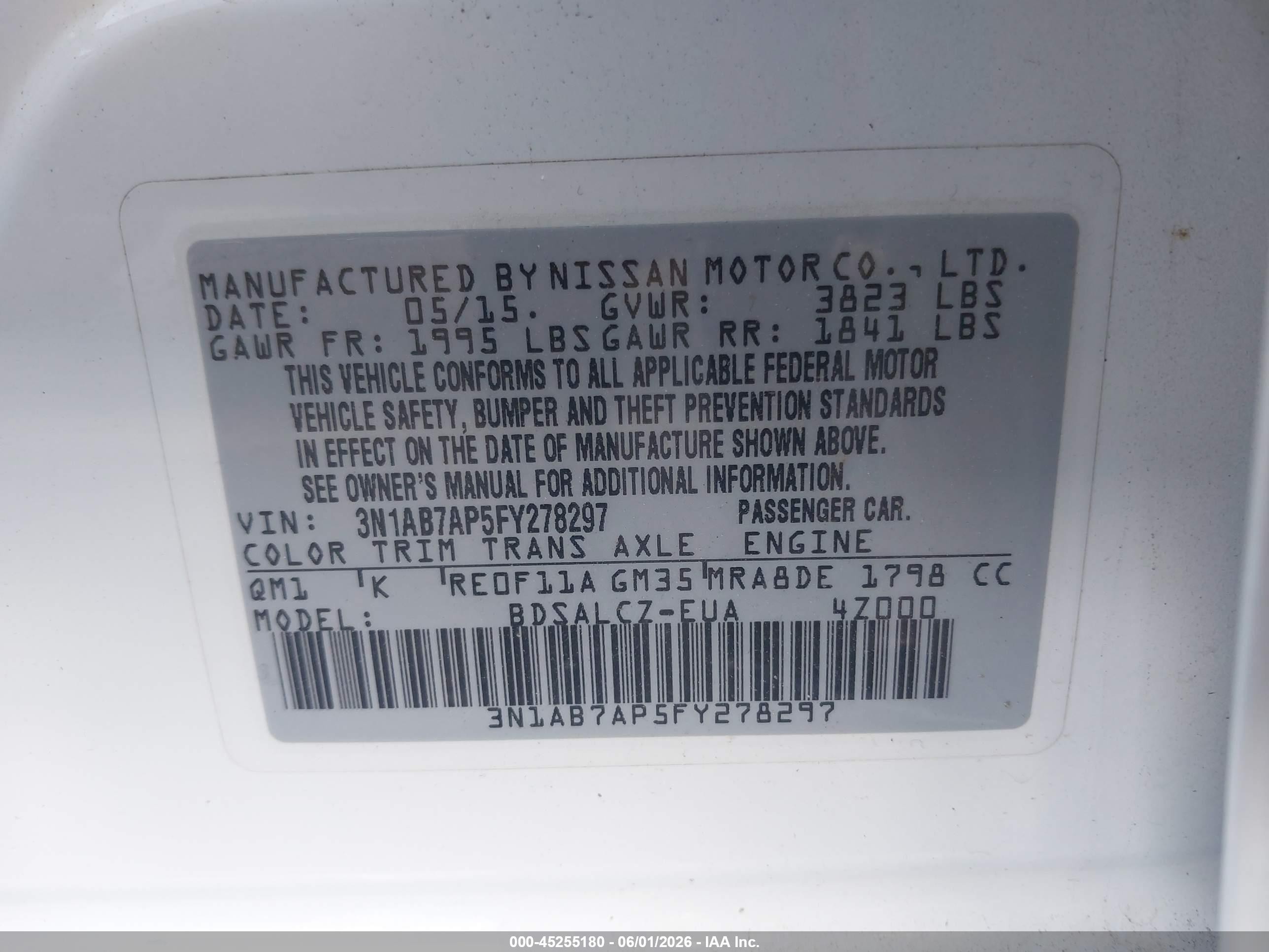 2015 Nissan Sentra S White vin: 3N1AB7AP5FY278297