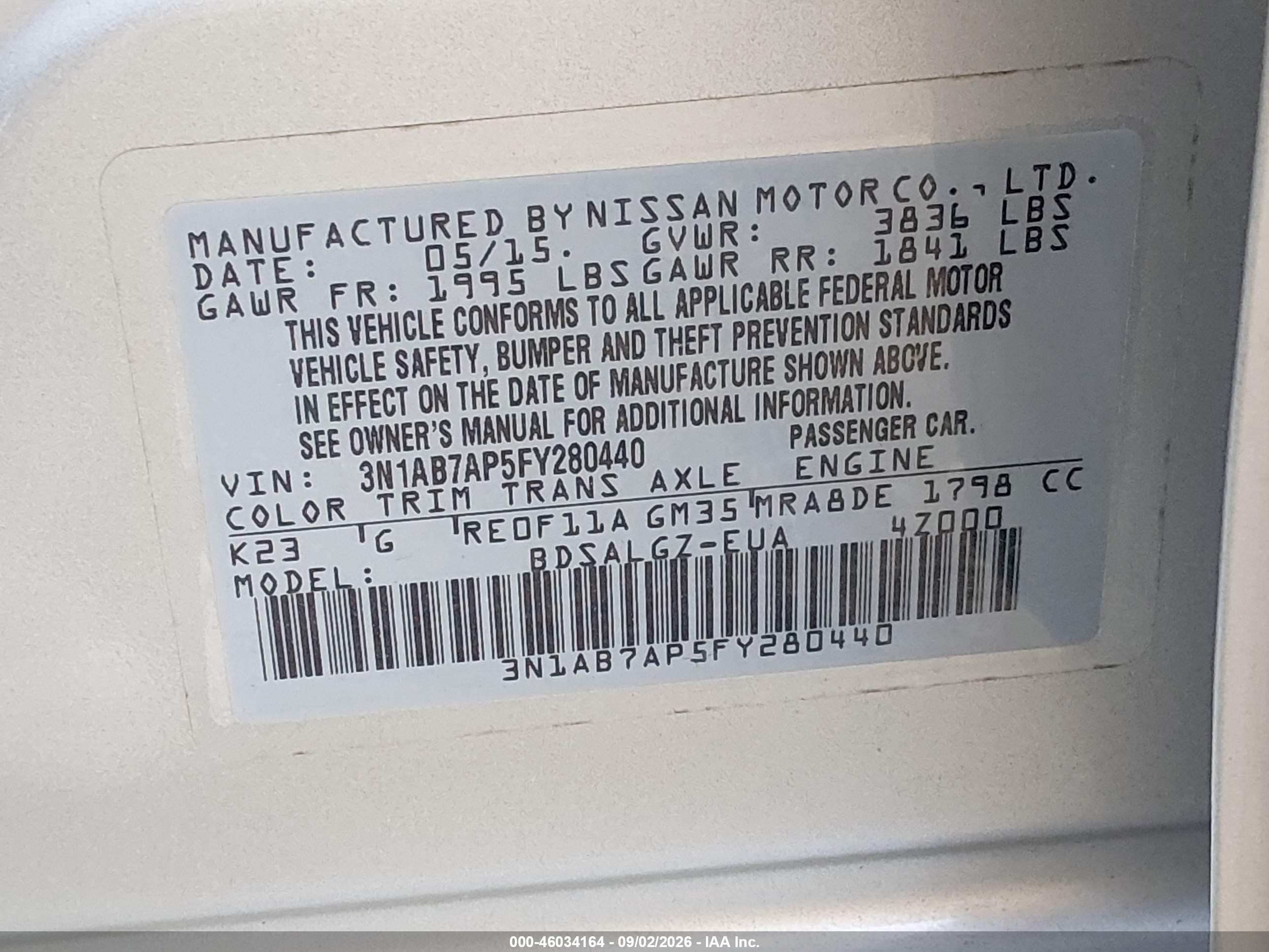 2015 Nissan Sentra Sl Gray vin: 3N1AB7AP5FY280440