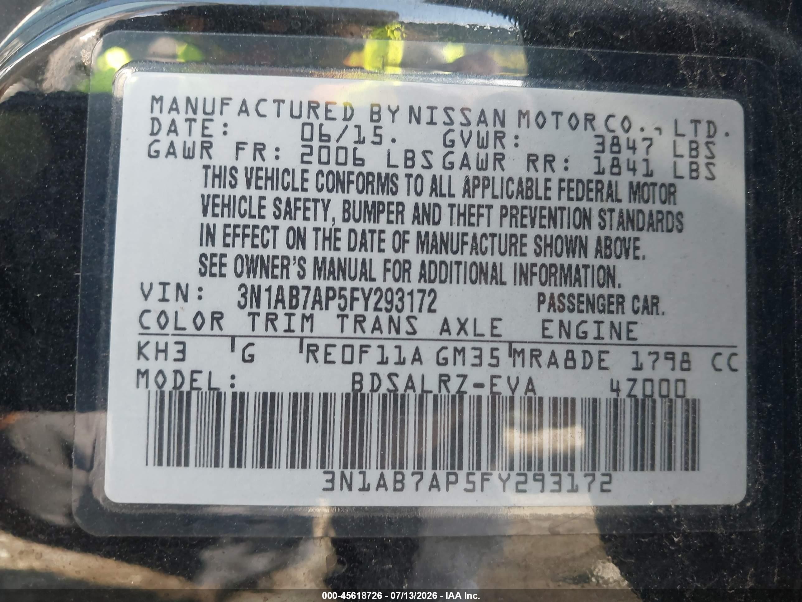 2015 Nissan Sentra Sr Black vin: 3N1AB7AP5FY293172