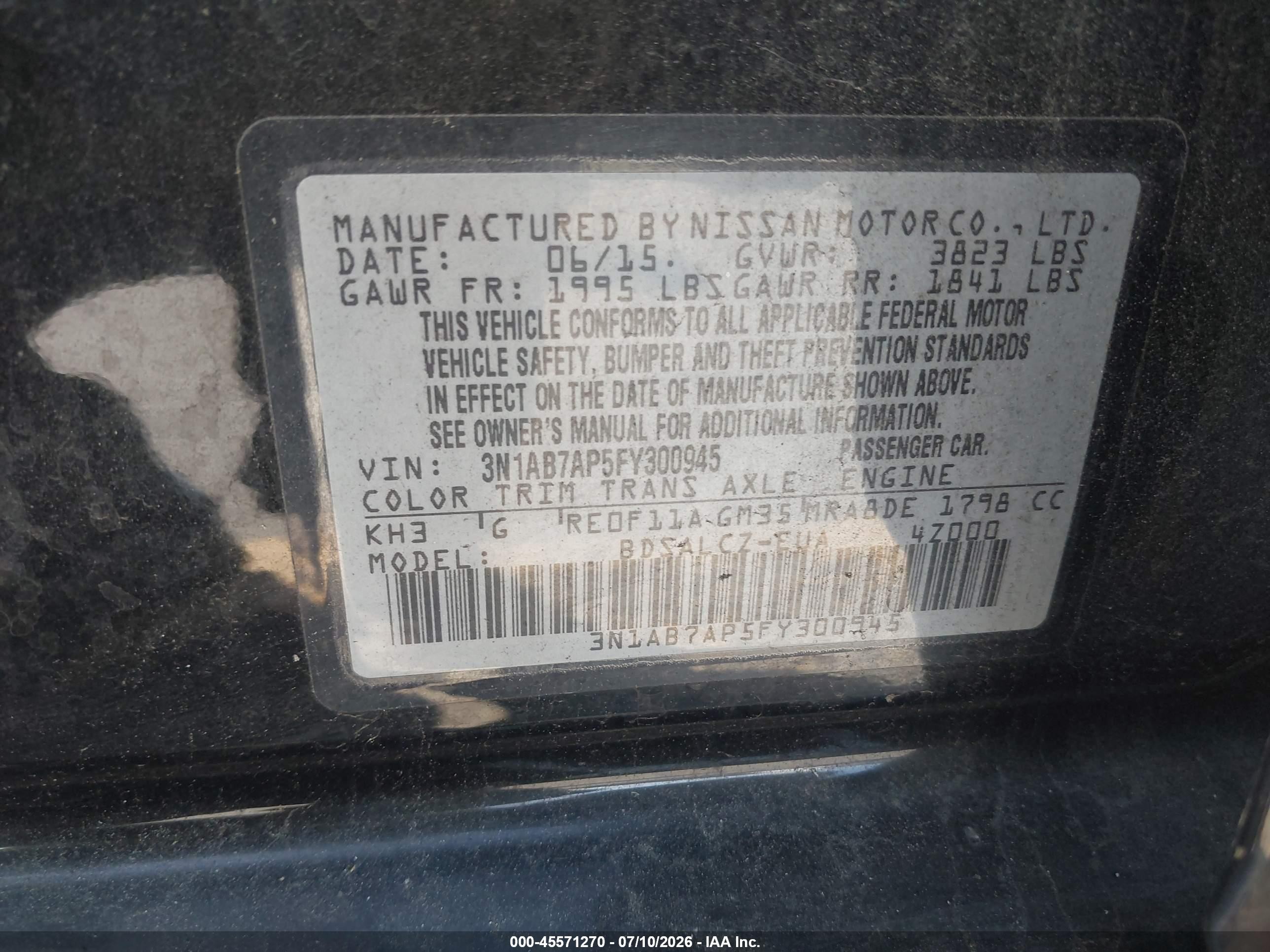 2015 Nissan Sentra S Black vin: 3N1AB7AP5FY300945