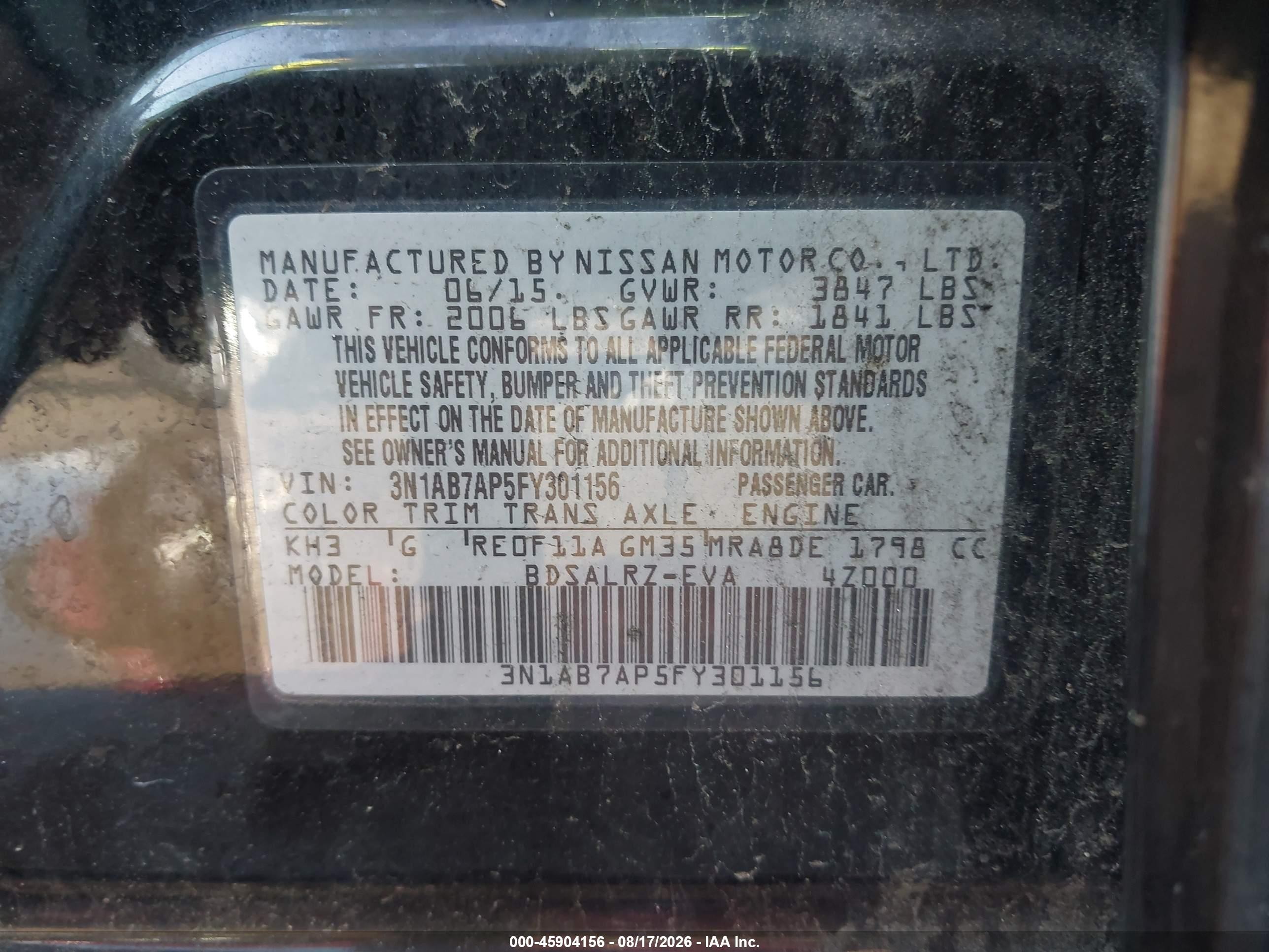 2015 Nissan Sentra Sr Black vin: 3N1AB7AP5FY301156
