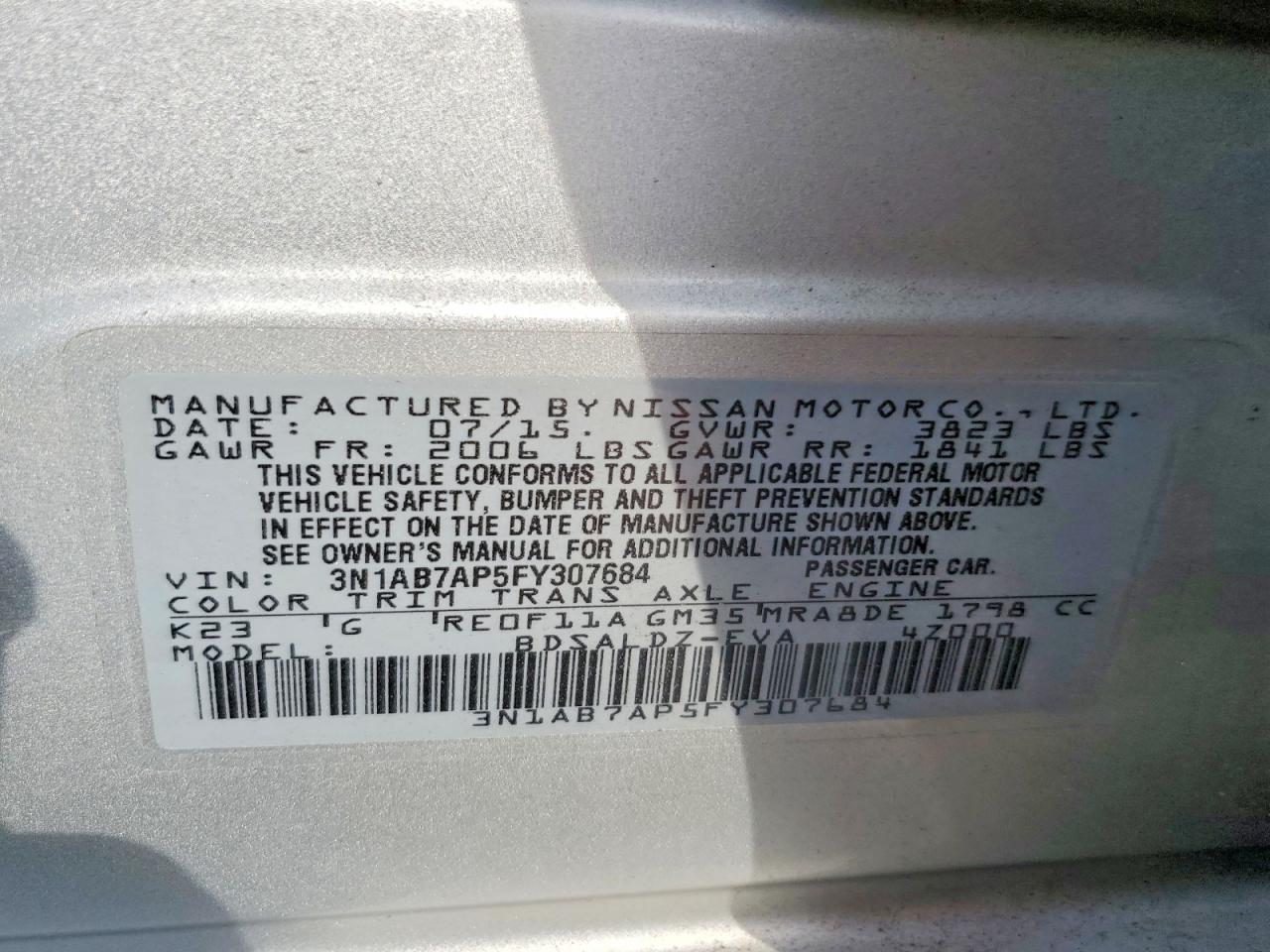 2015 Nissan Sentra Sv Silver vin: 3N1AB7AP5FY307684