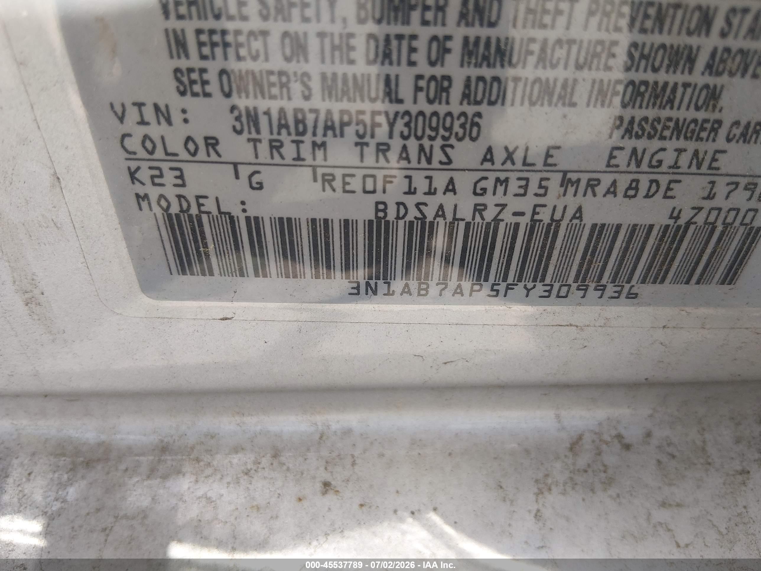 2015 Nissan Sentra Sr Silver vin: 3N1AB7AP5FY309936