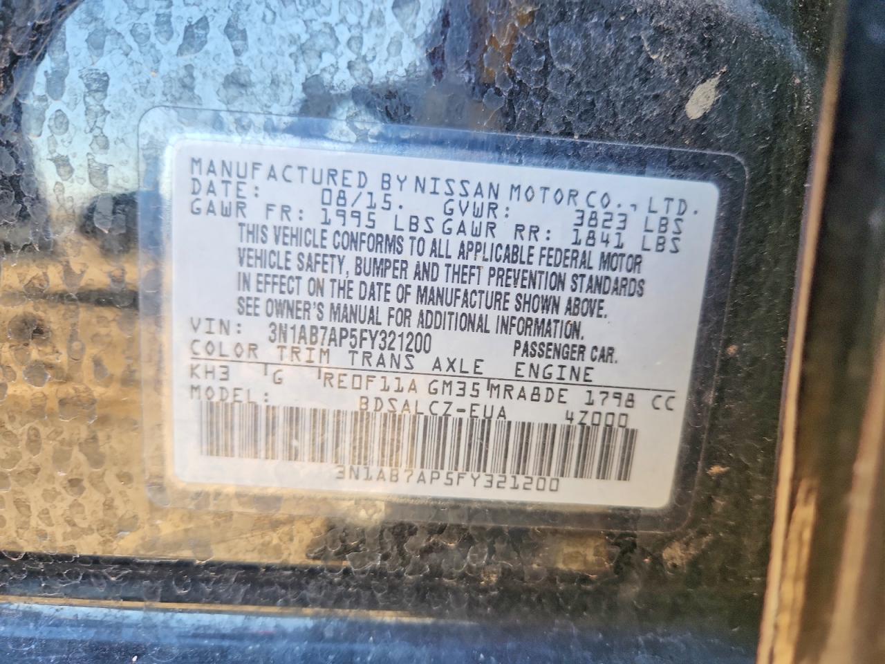 2015 Nissan Sentra S Black vin: 3N1AB7AP5FY321200