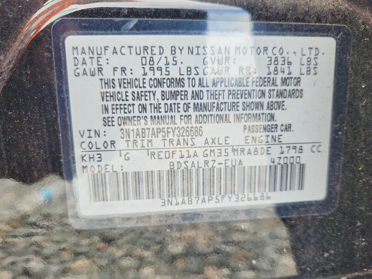 2015 Nissan Sentra Sr Black vin: 3N1AB7AP5FY326686