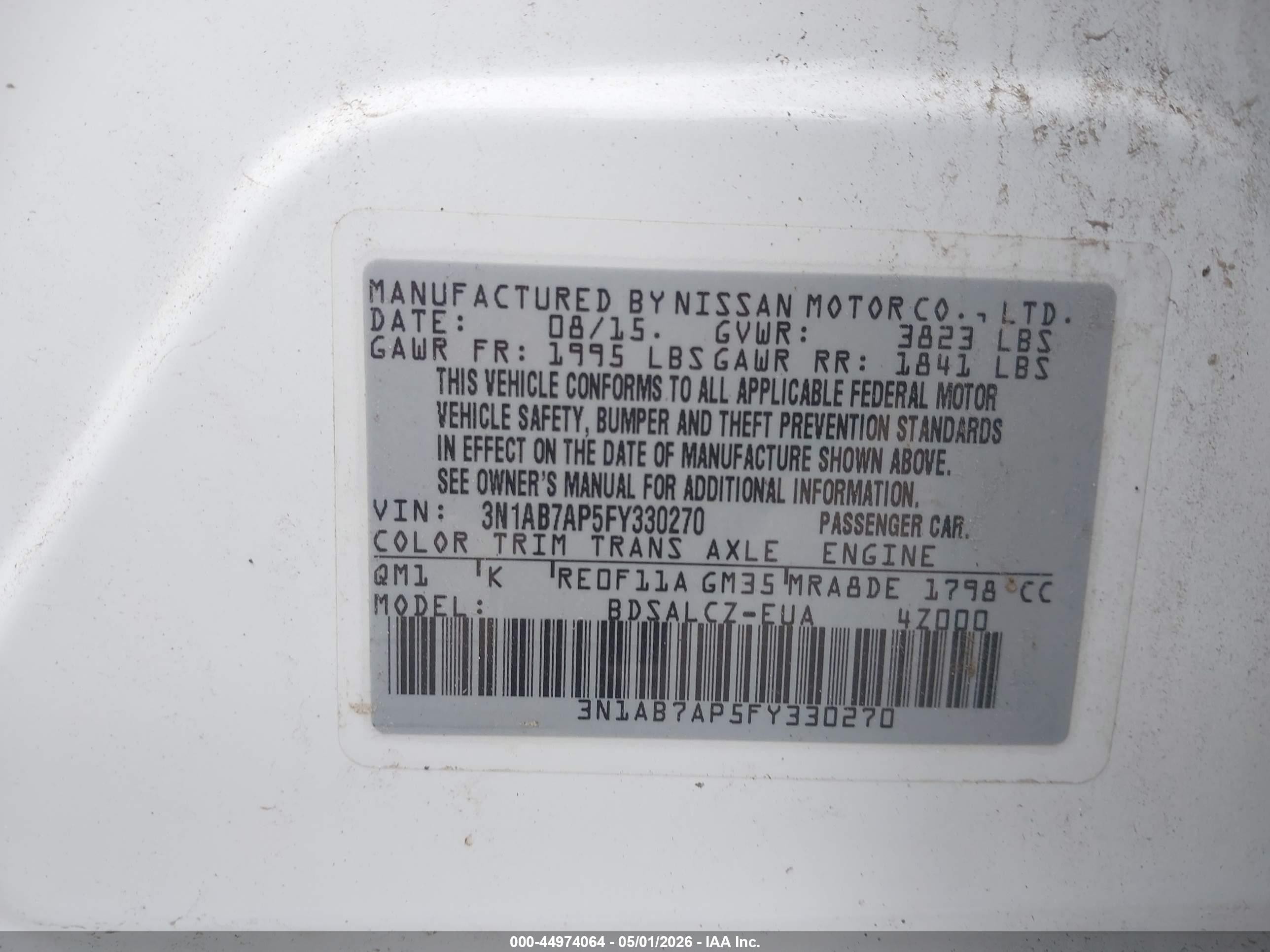 2015 Nissan Sentra S Белый vin: 3N1AB7AP5FY330270