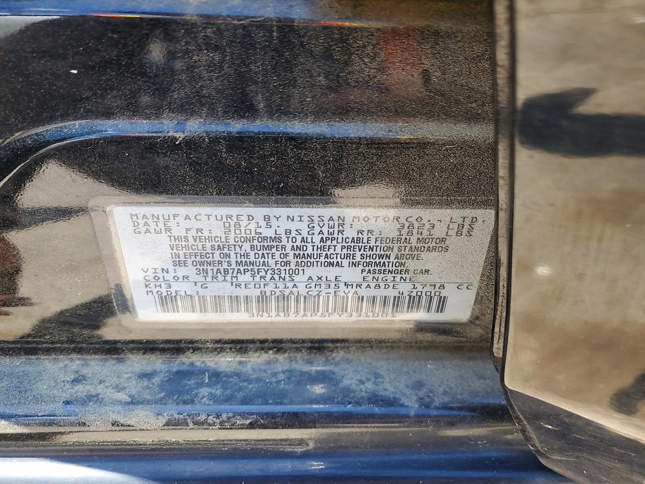 2015 Nissan Sentra S Black vin: 3N1AB7AP5FY331001