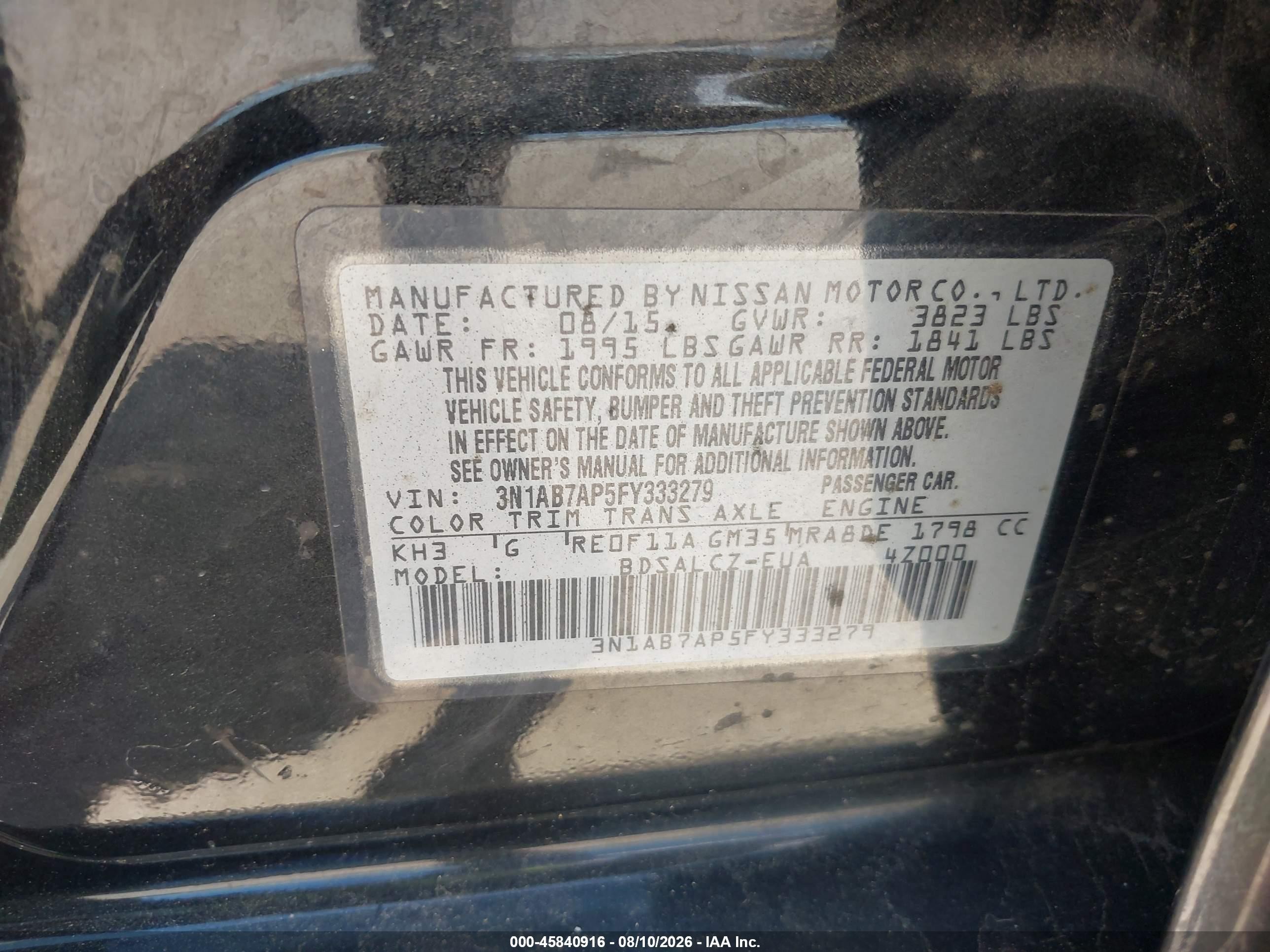 2015 Nissan Sentra S Black vin: 3N1AB7AP5FY333279