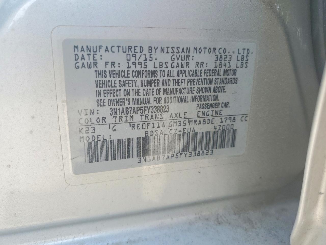 2015 Nissan Sentra S Silver vin: 3N1AB7AP5FY338823